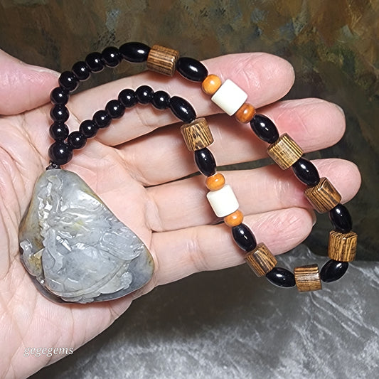 Premium Hetian Pebble Nephrite Qinghua (black & white) carved Dragon Tortoise Chinese Coin handheld / pendant (with certificate) 优质和田玉籽玉青花(黑白)黄沁龙龟铜钱手把/吊坠(带证书)