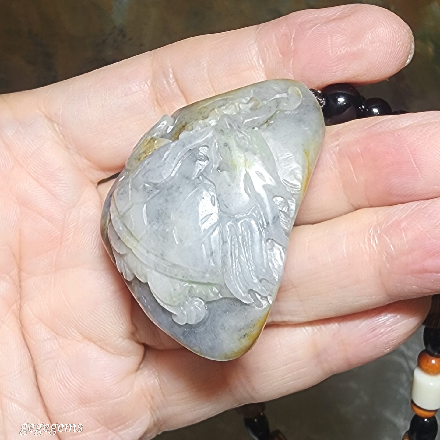 Premium Hetian Pebble Nephrite Qinghua (black & white) carved Dragon Tortoise Chinese Coin handheld / pendant (with certificate) 优质和田玉籽玉青花(黑白)黄沁龙龟铜钱手把/吊坠(带证书)