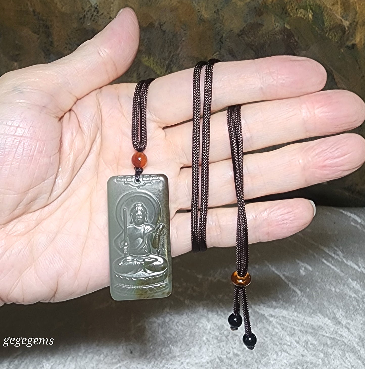 Premium Nephrite Acalanatha/Acala (guardian for zodiac Rooster) Jade pendant (with certificate) 优质和田玉且末蓝带糖不动明王菩萨(合生肖鸡)吊坠(带证书)