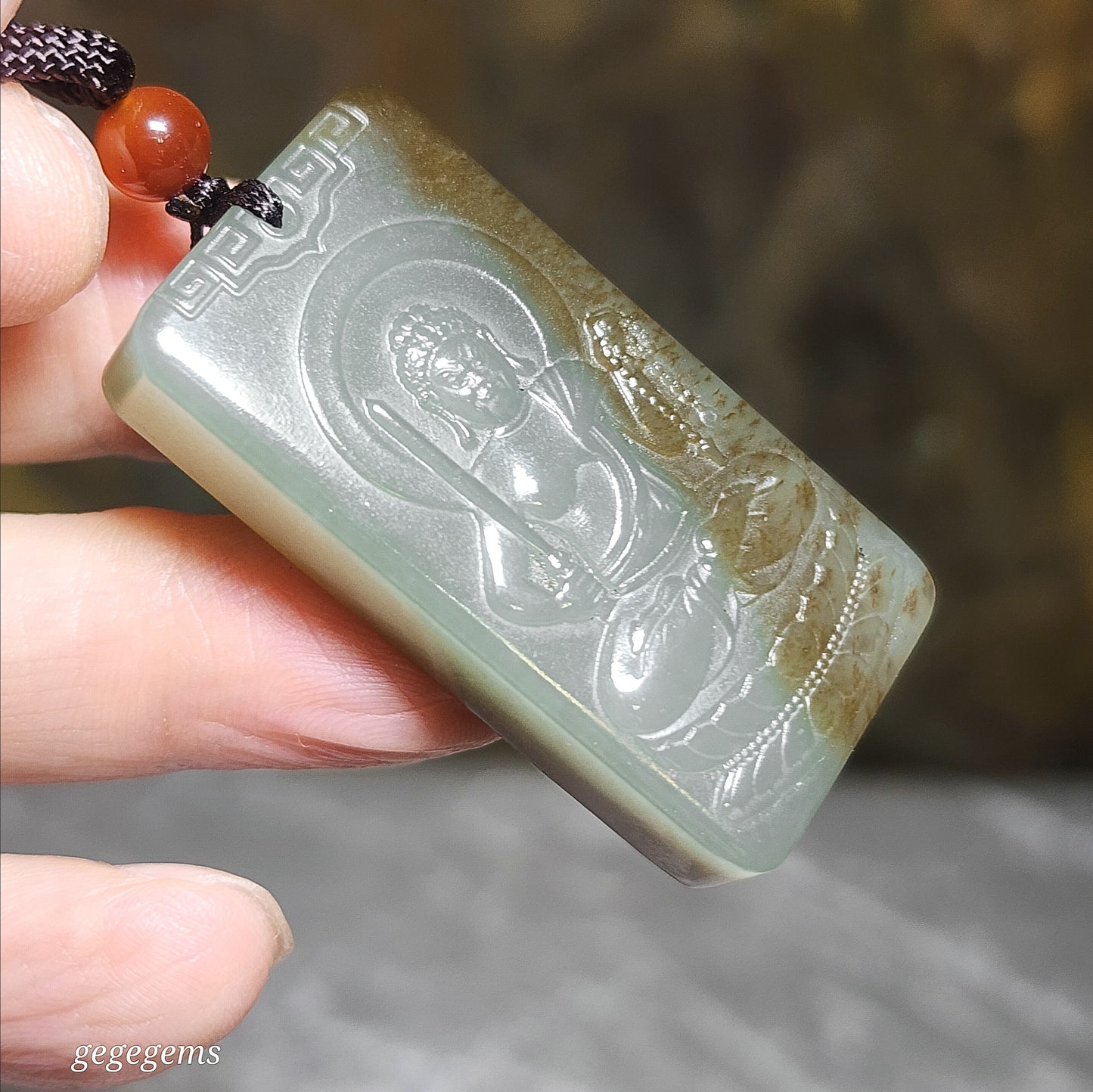 Premium Nephrite Acalanatha/Acala (guardian for zodiac Rooster) Jade pendant (with certificate) 优质和田玉且末蓝带糖不动明王菩萨(合生肖鸡)吊坠(带证书)