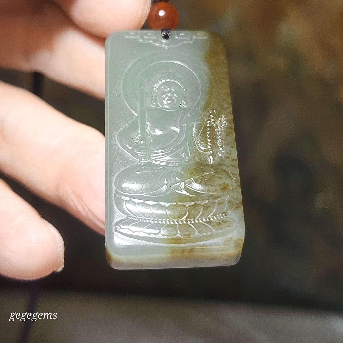Premium Nephrite Acalanatha/Acala (guardian for zodiac Rooster) Jade pendant (with certificate) 优质和田玉且末蓝带糖不动明王菩萨(合生肖鸡)吊坠(带证书)
