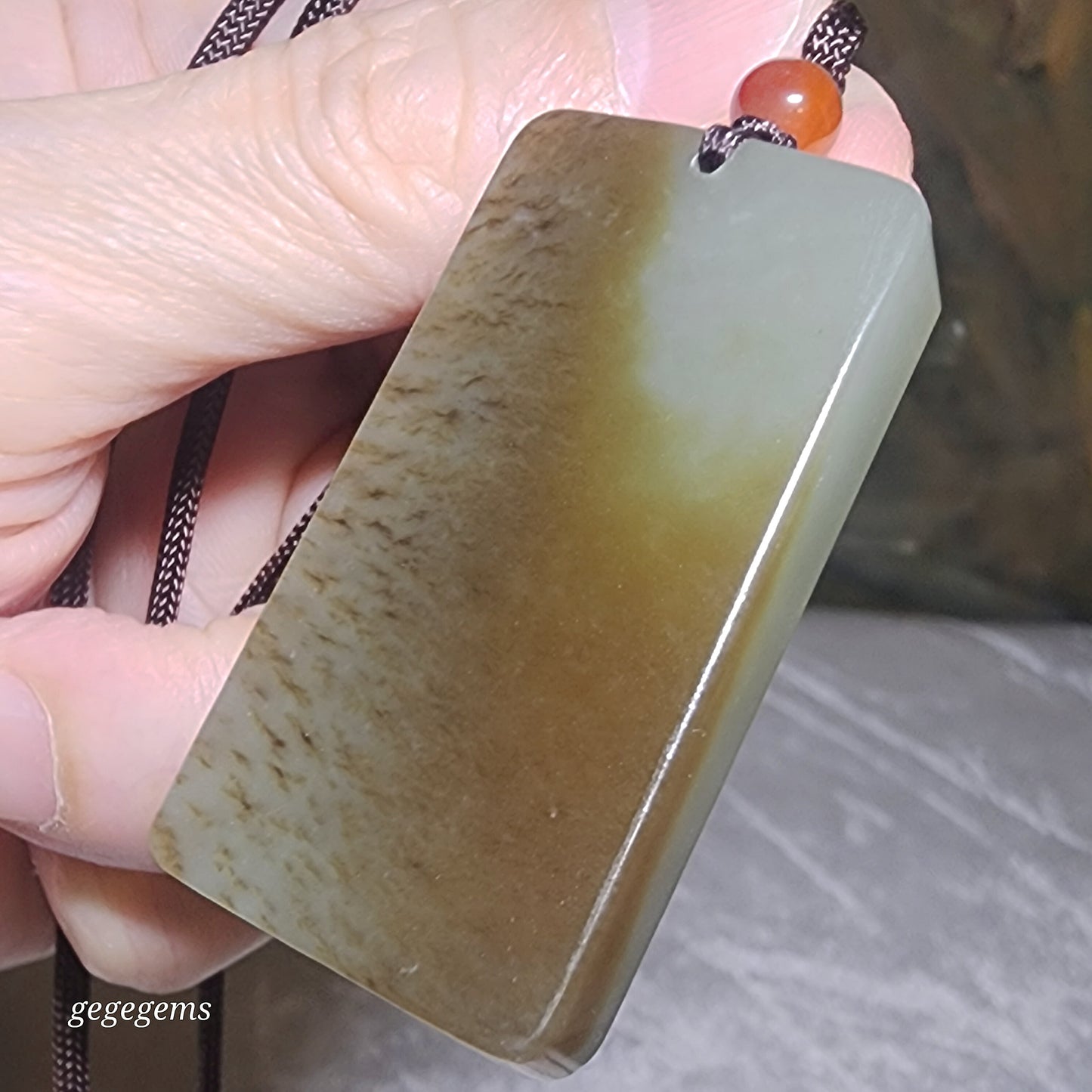 Premium Nephrite Acalanatha/Acala (guardian for zodiac Rooster) Jade pendant (with certificate) 优质和田玉且末蓝带糖不动明王菩萨(合生肖鸡)吊坠(带证书)