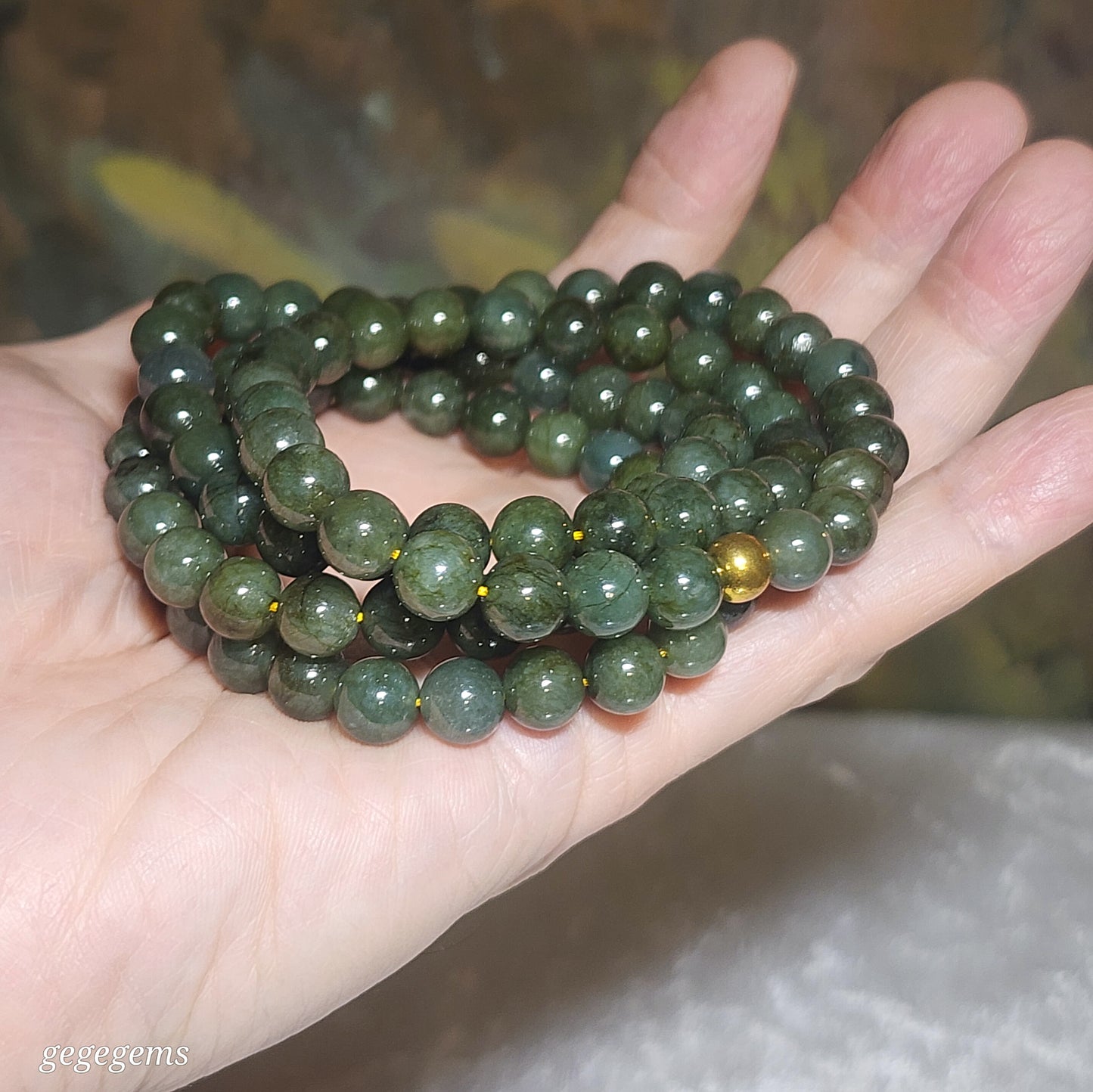8.2mm Natural untreated Burma Jade (Type A Jadeite) light green with yellow hue Jade necklace (with certificate) 翡翠淡绿带黄调项链(带证书)