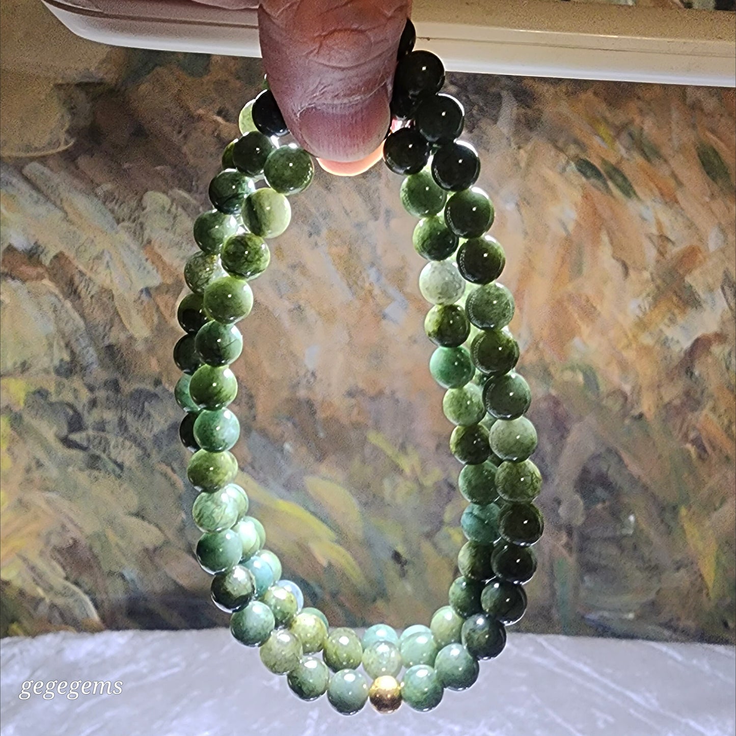 8.2mm Natural untreated Burma Jade (Type A Jadeite) light green with yellow hue Jade necklace (with certificate) 翡翠淡绿带黄调项链(带证书)