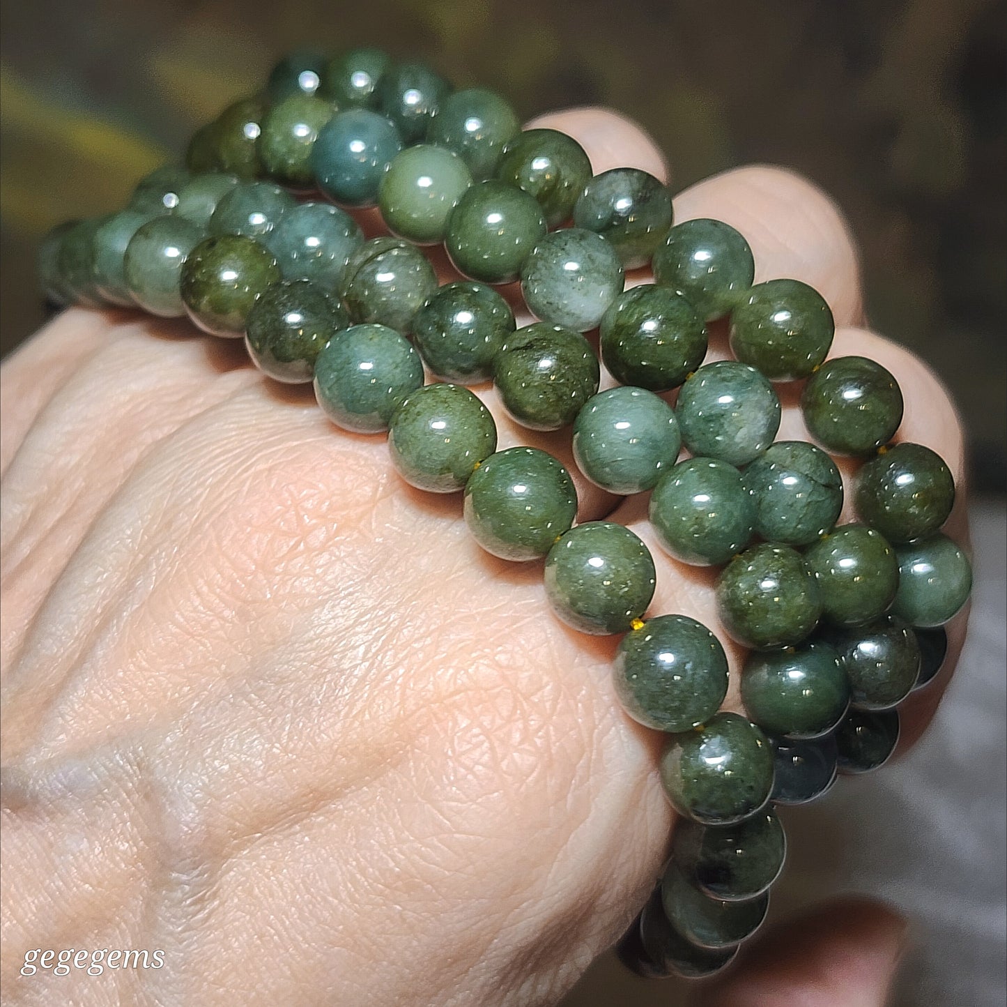 8.2mm Natural untreated Burma Jade (Type A Jadeite) light green with yellow hue Jade necklace (with certificate) 翡翠淡绿带黄调项链(带证书)