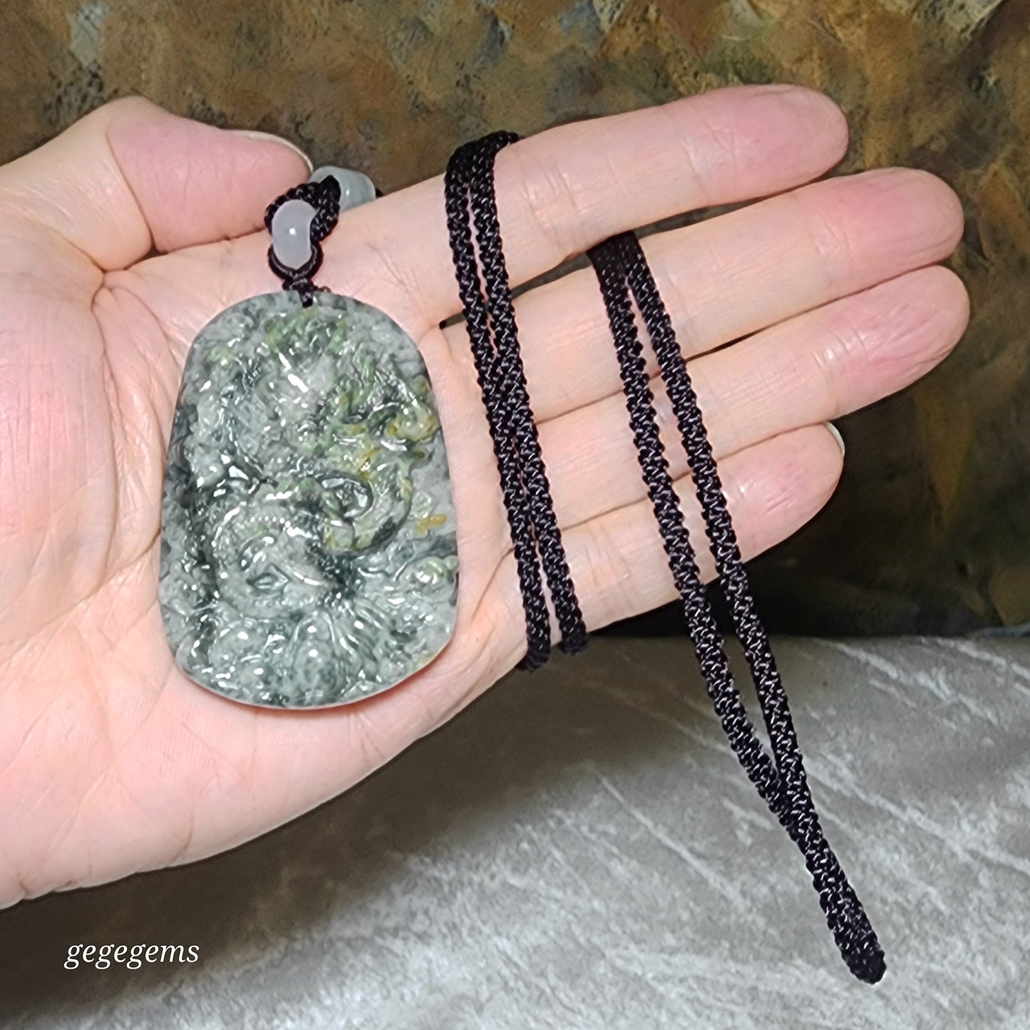 Burma Type A Jadeite light green blue & yellow floating flower Flying Dragon pendant (with certificate) [Natural Crystal] 翡翠淡黄绿蓝飘花飛龙在天吊坠(带证书)