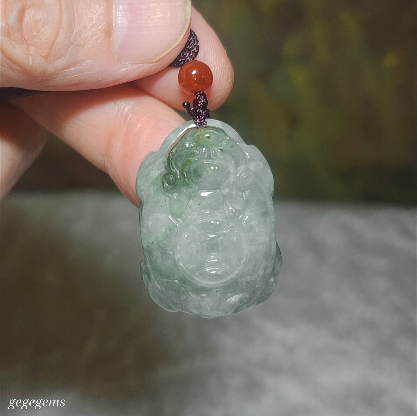 Burma Type A Jadeite light green some yellow Jade Skin Dragon Tortoise Ancient Coins pendant (with certificate) 翡翠浅绿少许黄玉皮龙龟铜钱吊坠(带证书)