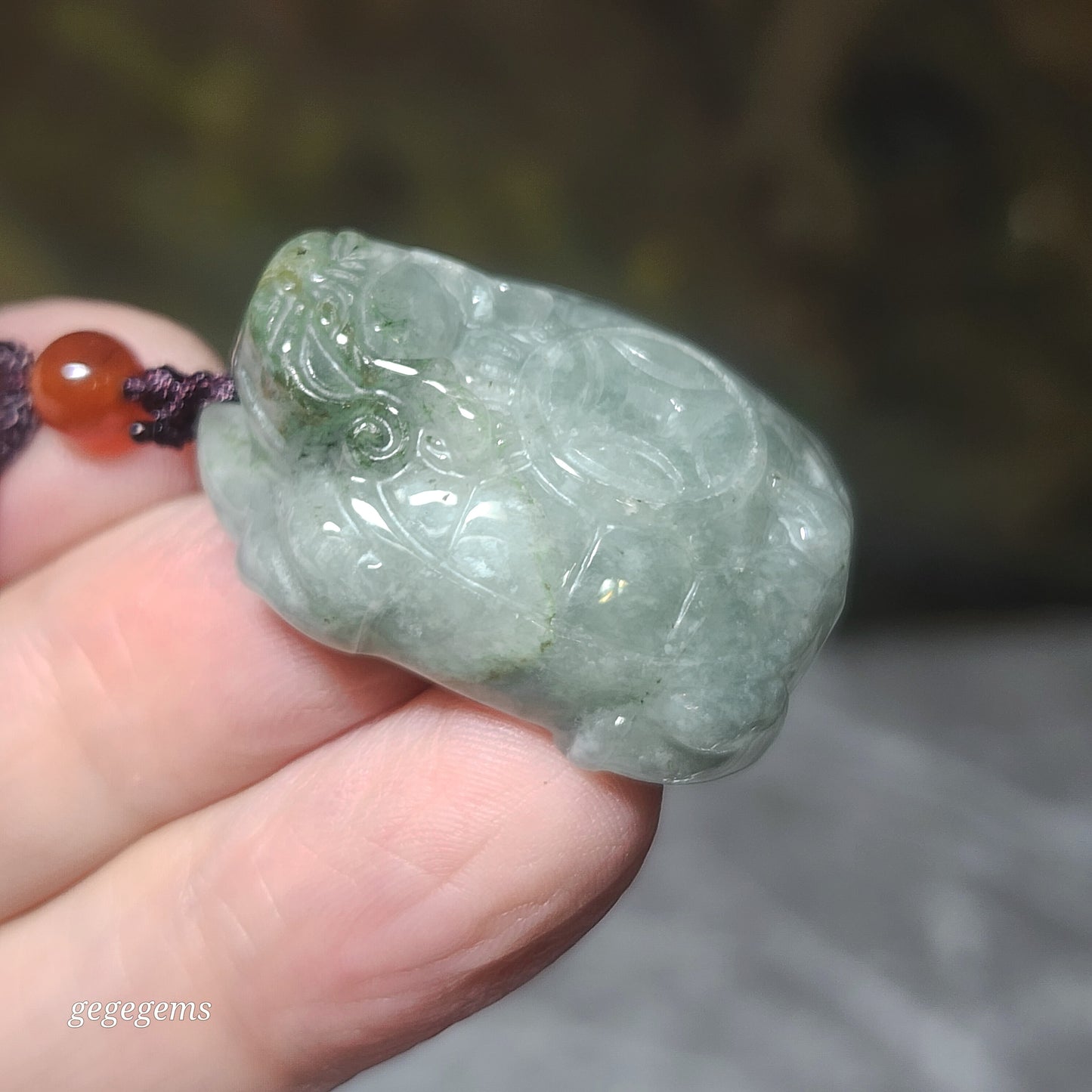 Burma Type A Jadeite light green some yellow Jade Skin Dragon Tortoise Ancient Coins pendant (with certificate) 翡翠浅绿少许黄玉皮龙龟铜钱吊坠(带证书)