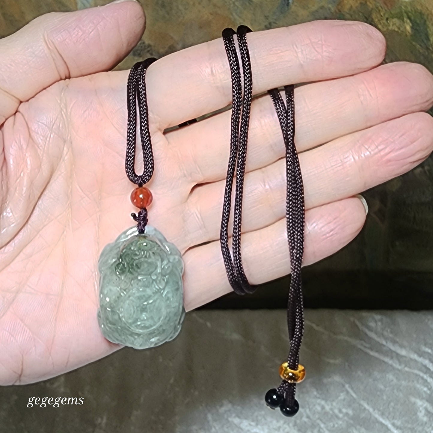 Burma Type A Jadeite light green some yellow Jade Skin Dragon Tortoise Ancient Coins pendant (with certificate) 翡翠浅绿少许黄玉皮龙龟铜钱吊坠(带证书)