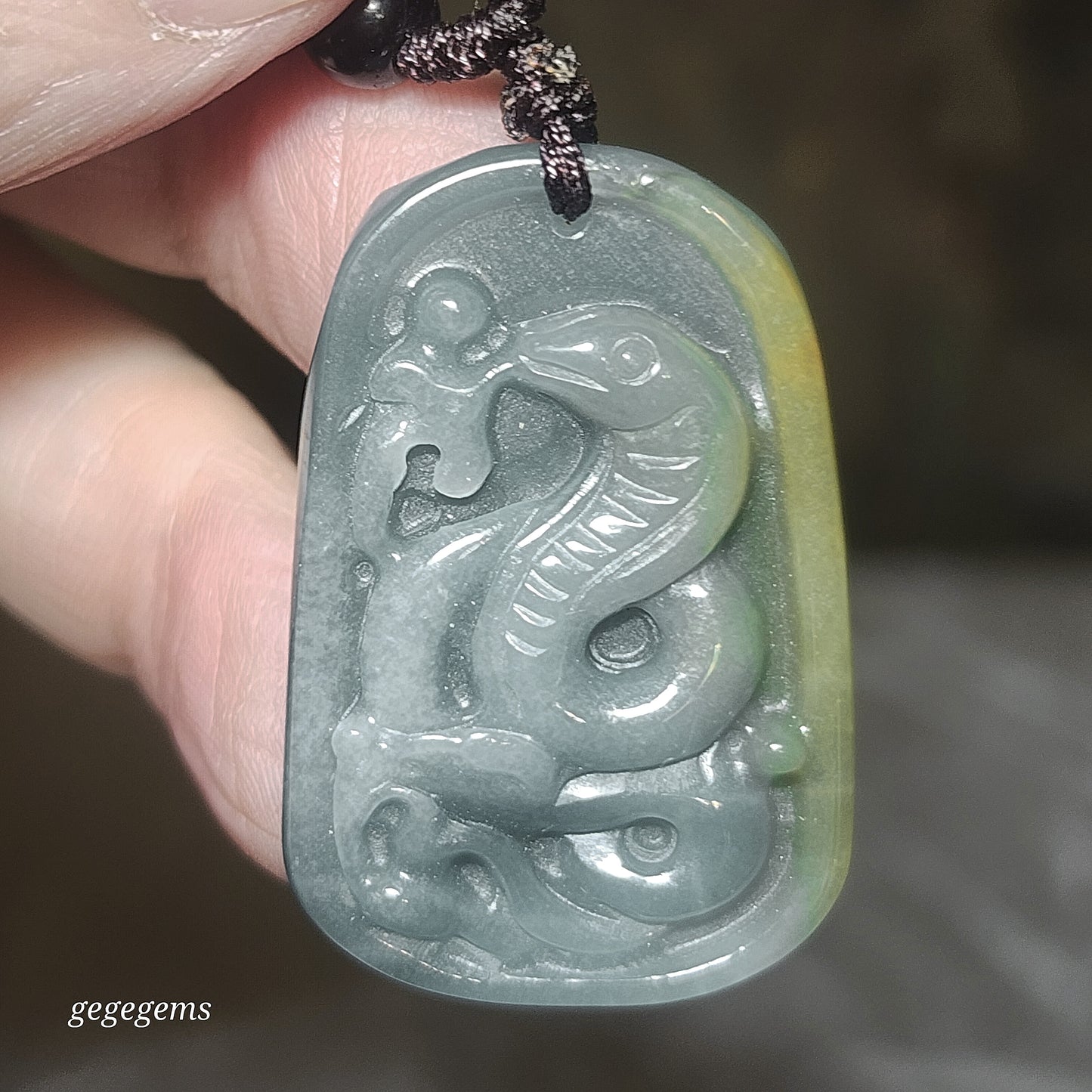 Type A Jadeite light blue green yellow (Zodiac) Snake pendant (with certificate) [Natural Crystal] 翡翠黄翡淡蓝绿(生肖)蛇吊坠(带证书)