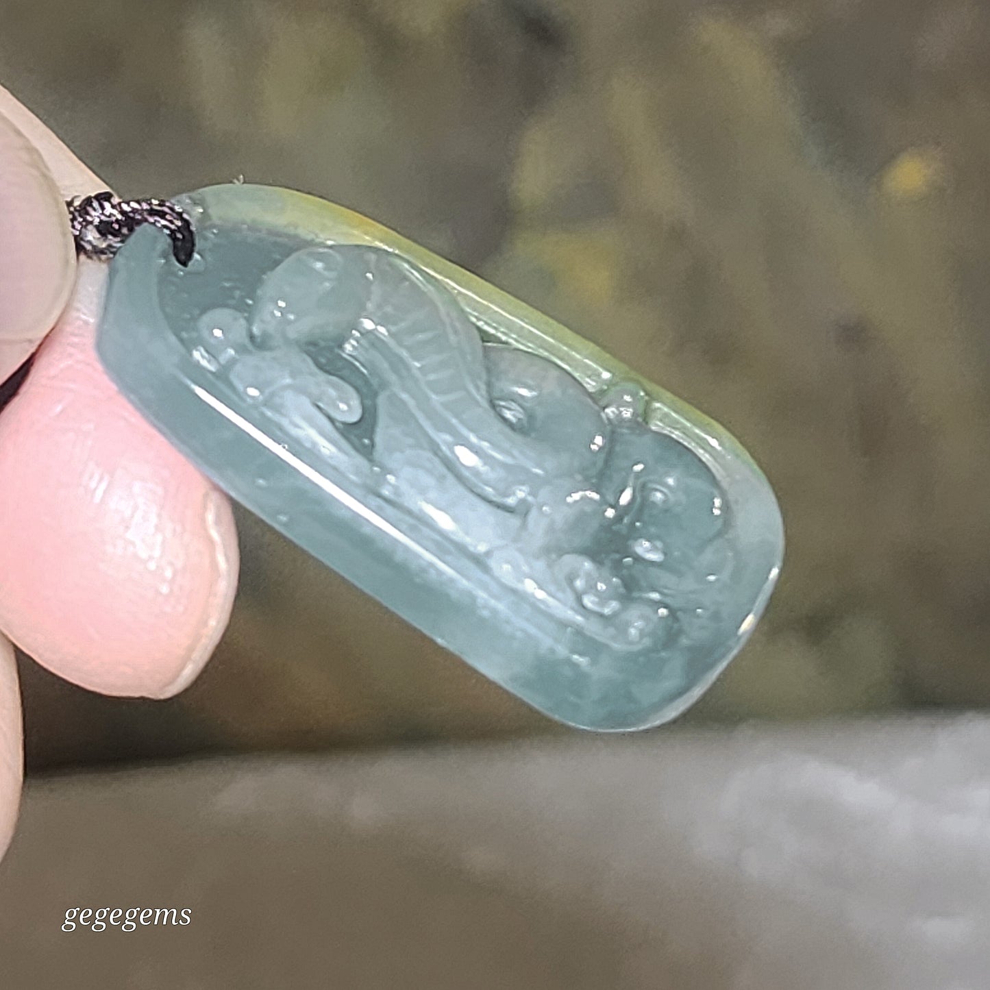 Type A Jadeite light blue green yellow (Zodiac) Snake pendant (with certificate) [Natural Crystal] 翡翠黄翡淡蓝绿(生肖)蛇吊坠(带证书)