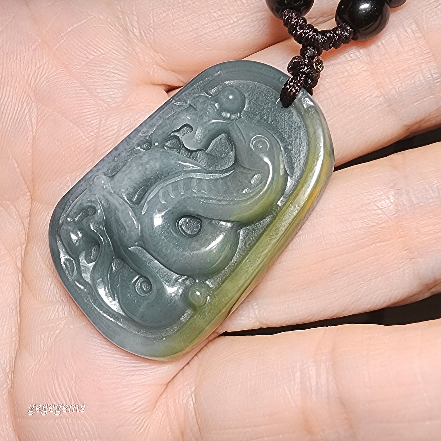 Type A Jadeite light blue green yellow (Zodiac) Snake pendant (with certificate) [Natural Crystal] 翡翠黄翡淡蓝绿(生肖)蛇吊坠(带证书)