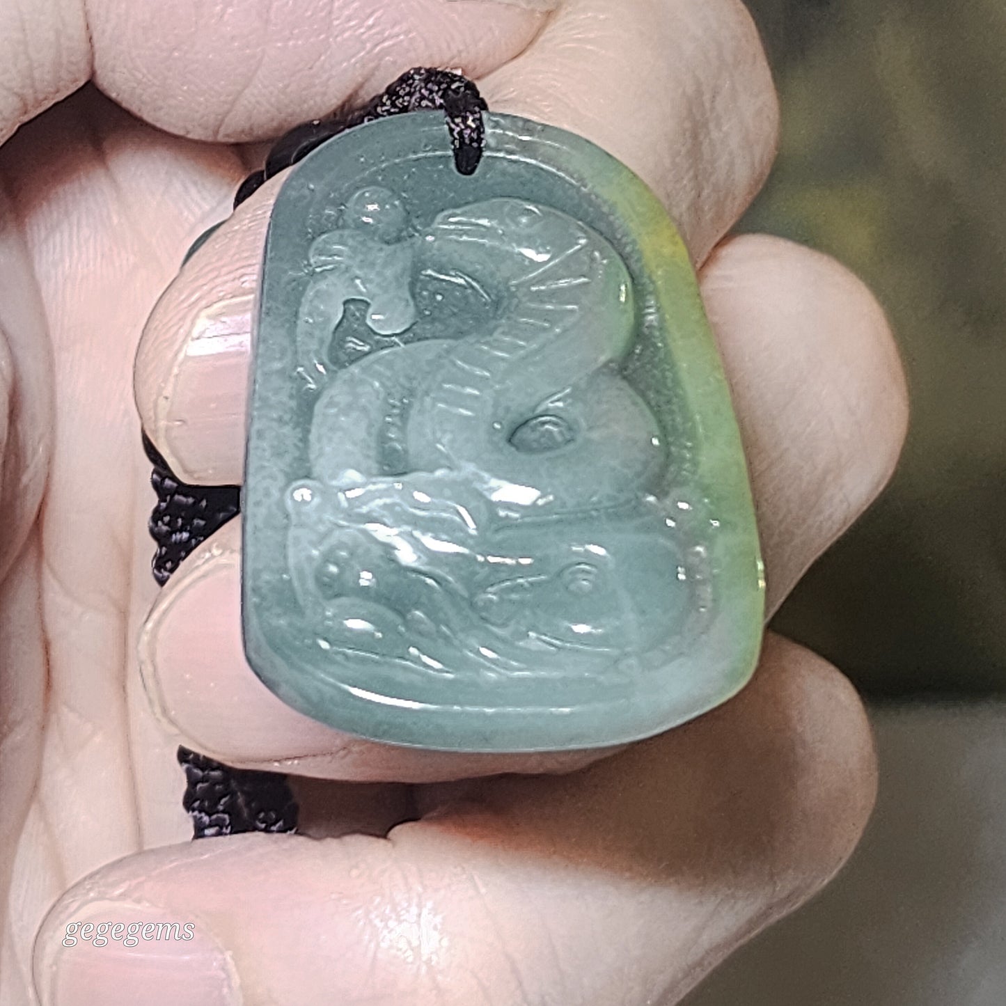 Type A Jadeite light blue green yellow (Zodiac) Snake pendant (with certificate) [Natural Crystal] 翡翠黄翡淡蓝绿(生肖)蛇吊坠(带证书)