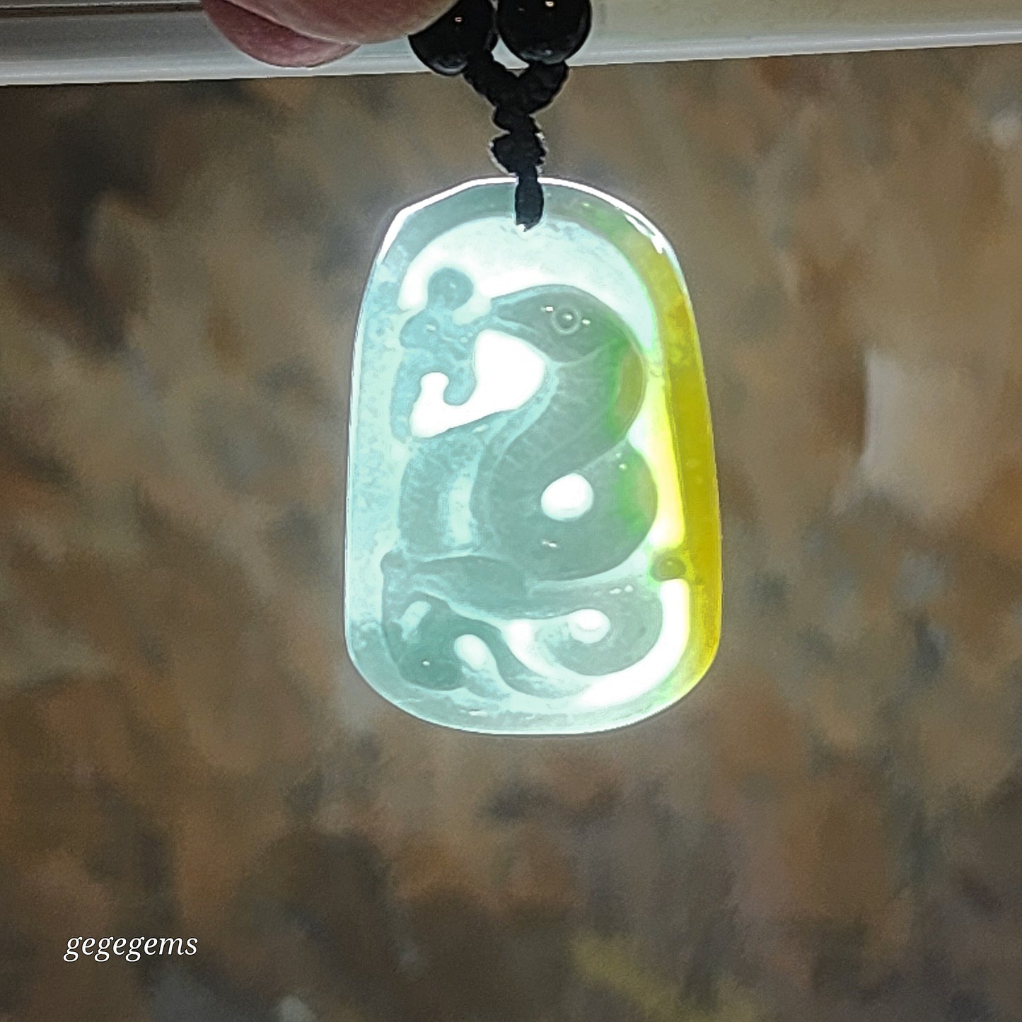 Type A Jadeite light blue green yellow (Zodiac) Snake pendant (with certificate) [Natural Crystal] 翡翠黄翡淡蓝绿(生肖)蛇吊坠(带证书)