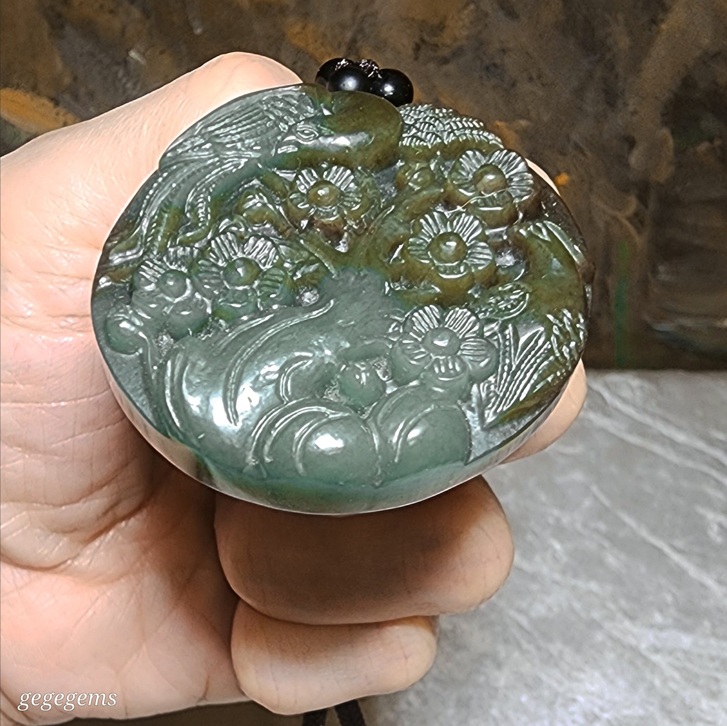 Premium natural Nephrite blue green caramel brown Hundred Blessings 2 Magpie Plum Blossom Jade pendant (with certificate) 优质和田玉且末糖蓝绿百福喜上眉梢吊坠(带证书)