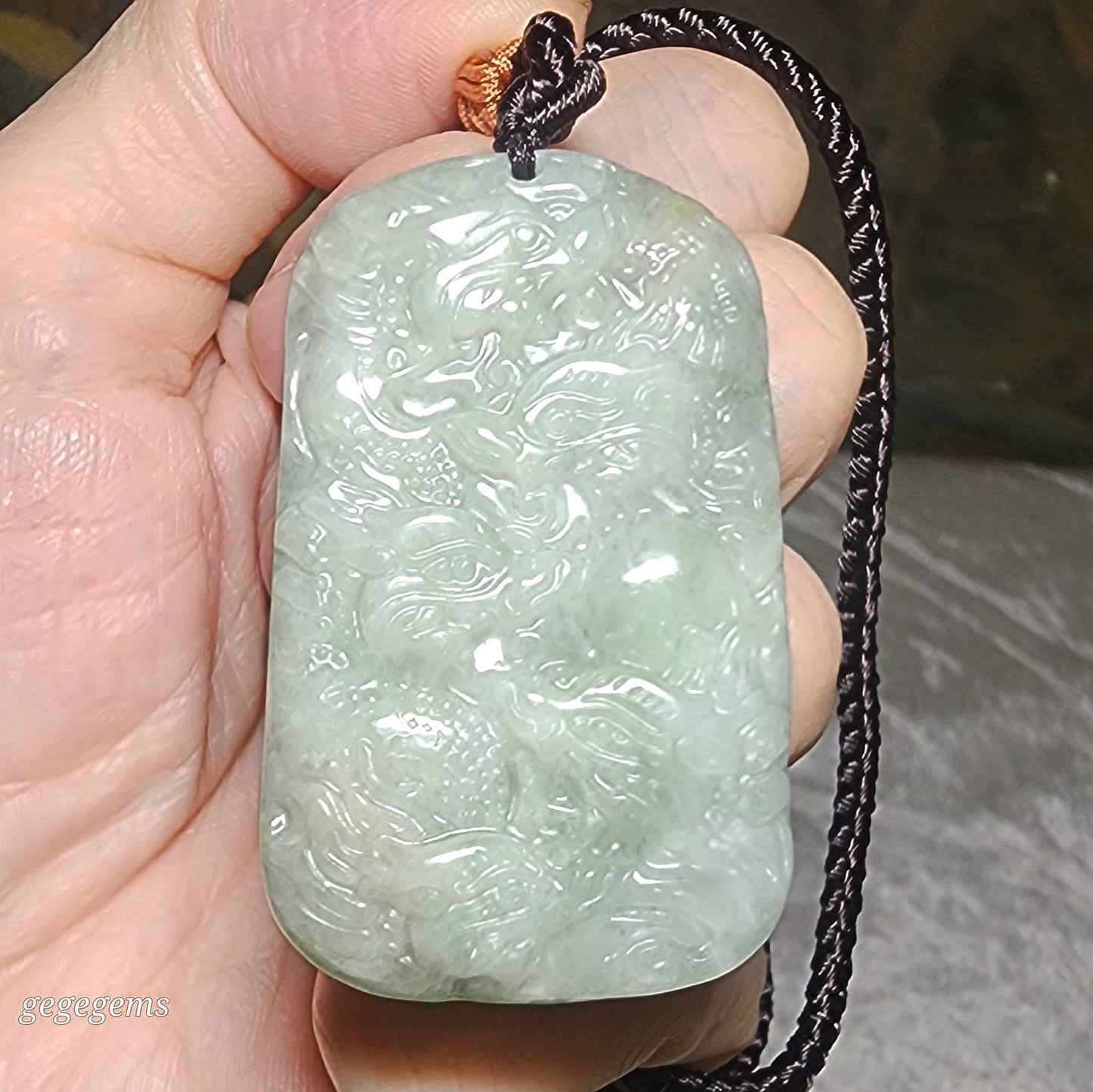 Type A Jadeite light green Nine Dragons (front 5, back 4) Jade pendant (with certificate) 翡翠淡绿九龙(前五后四)吊坠(带证书)