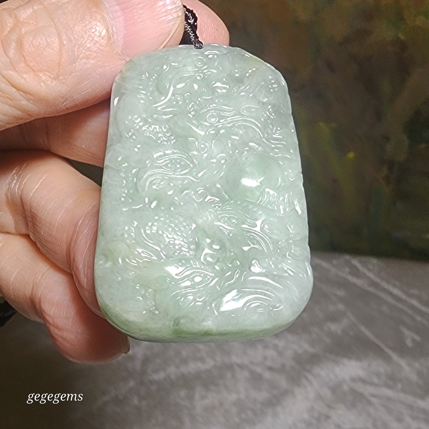 Type A Jadeite light green Nine Dragons (front 5, back 4) Jade pendant (with certificate) 翡翠淡绿九龙(前五后四)吊坠(带证书)