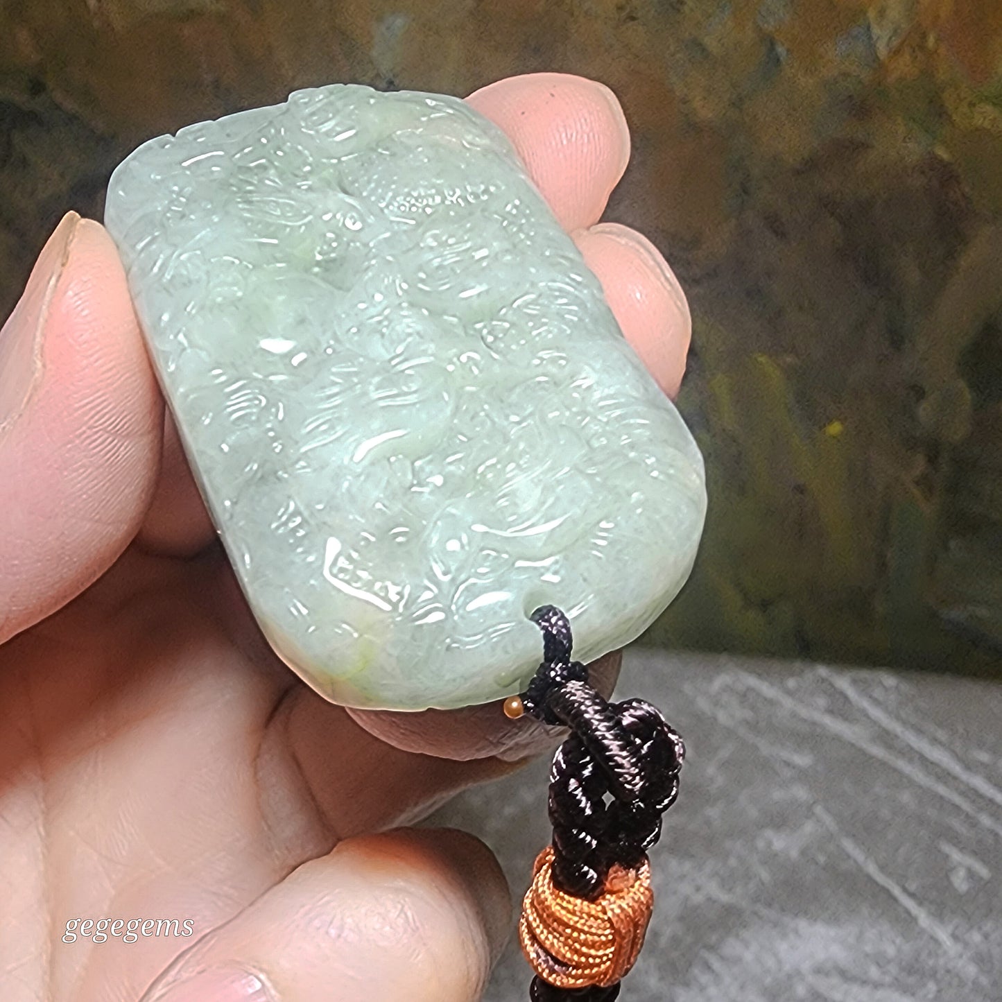 Type A Jadeite light green Nine Dragons (front 5, back 4) Jade pendant (with certificate) 翡翠淡绿九龙(前五后四)吊坠(带证书)