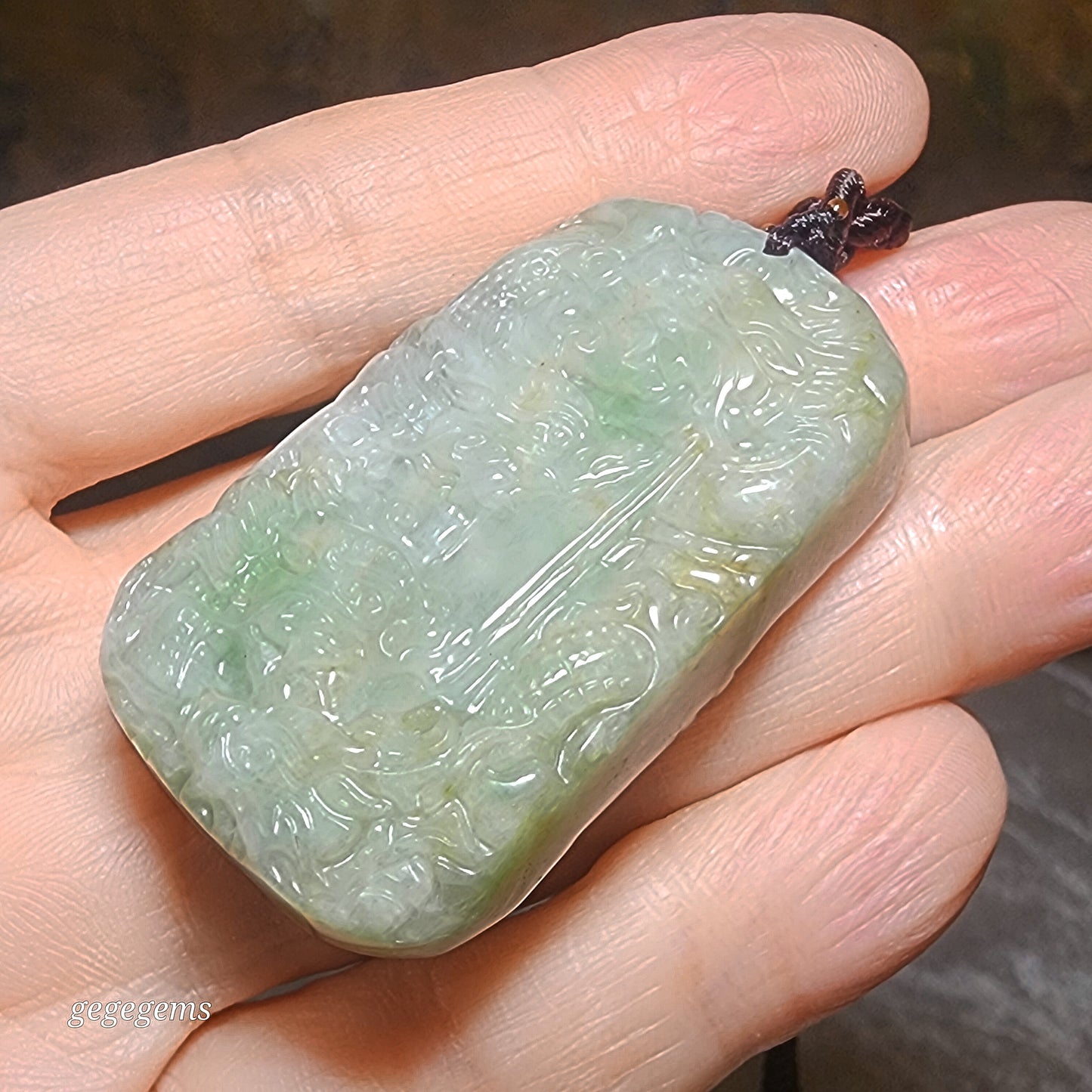 Type A Jadeite light green Nine Dragons (front 5, back 4) Jade pendant (with certificate) 翡翠淡绿九龙(前五后四)吊坠(带证书)