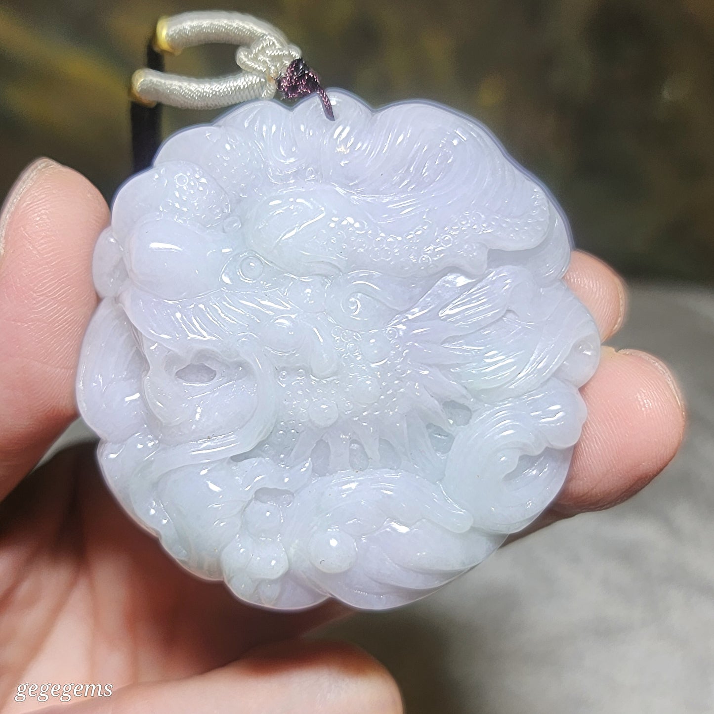 81 grams Natural untreated Burma Jade (Type A Jadeite) light lavender Dragon handheld / large pendant (with certificate) 翡翠A货淡紫龙手把件大吊坠(带证书)