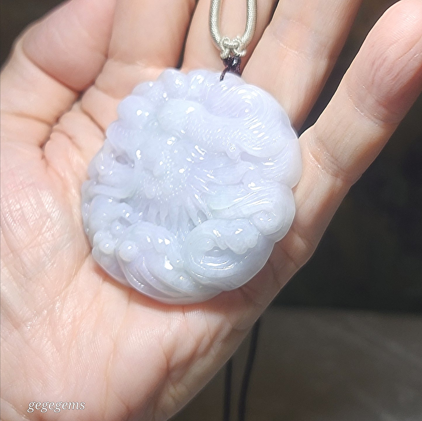 81 grams Natural untreated Burma Jade (Type A Jadeite) light lavender Dragon handheld / large pendant (with certificate) 翡翠A货淡紫龙手把件大吊坠(带证书)