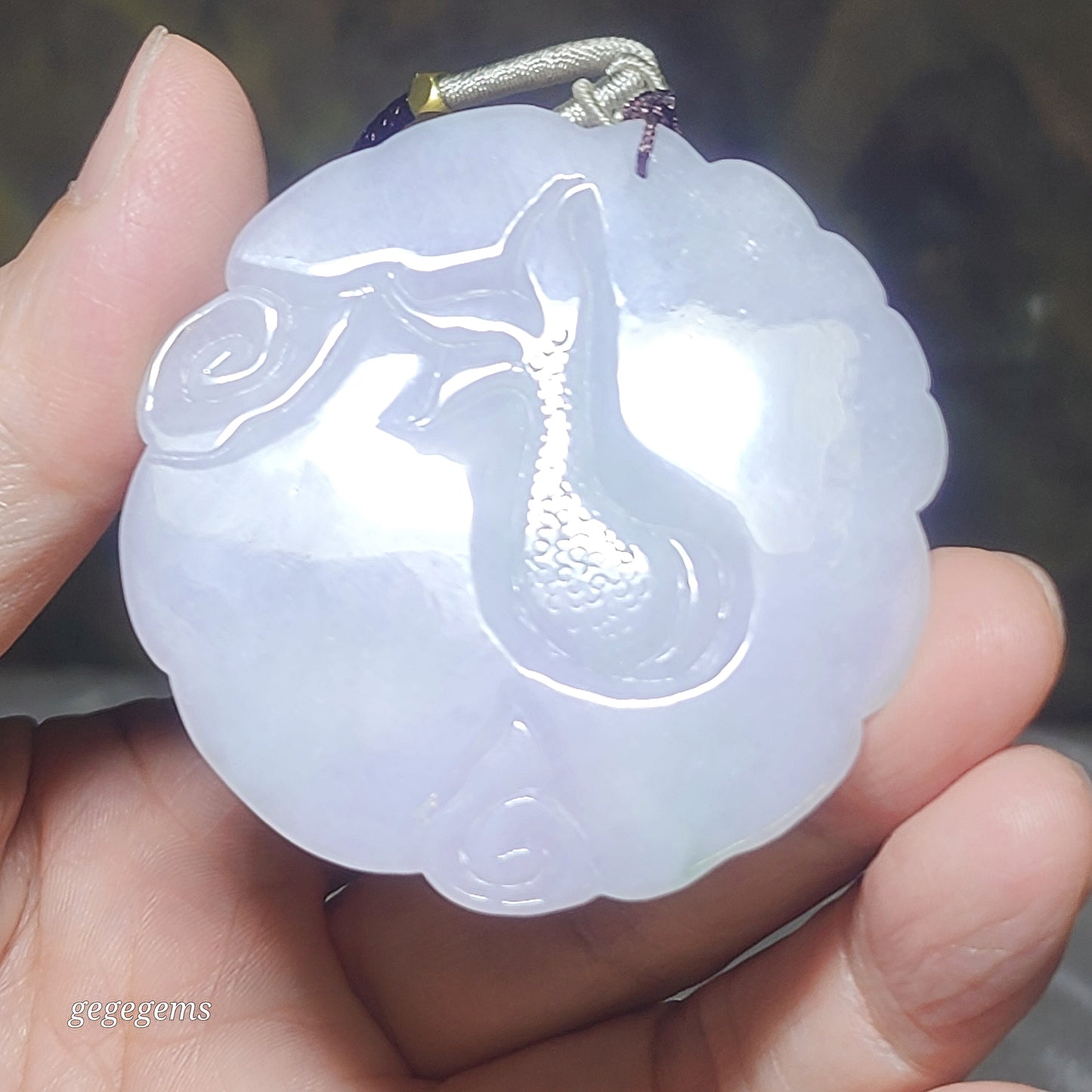 81 grams Natural untreated Burma Jade (Type A Jadeite) light lavender Dragon handheld / large pendant (with certificate) 翡翠A货淡紫龙手把件大吊坠(带证书)