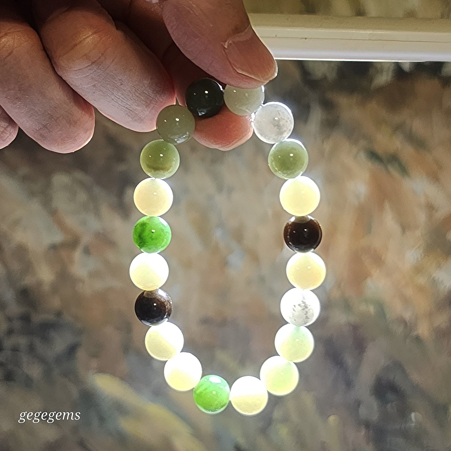 Premium 9.8mm Nephrite multicolor Jade bracelet (with certificate) 优质和田玉多色多宝串手链(带证书)