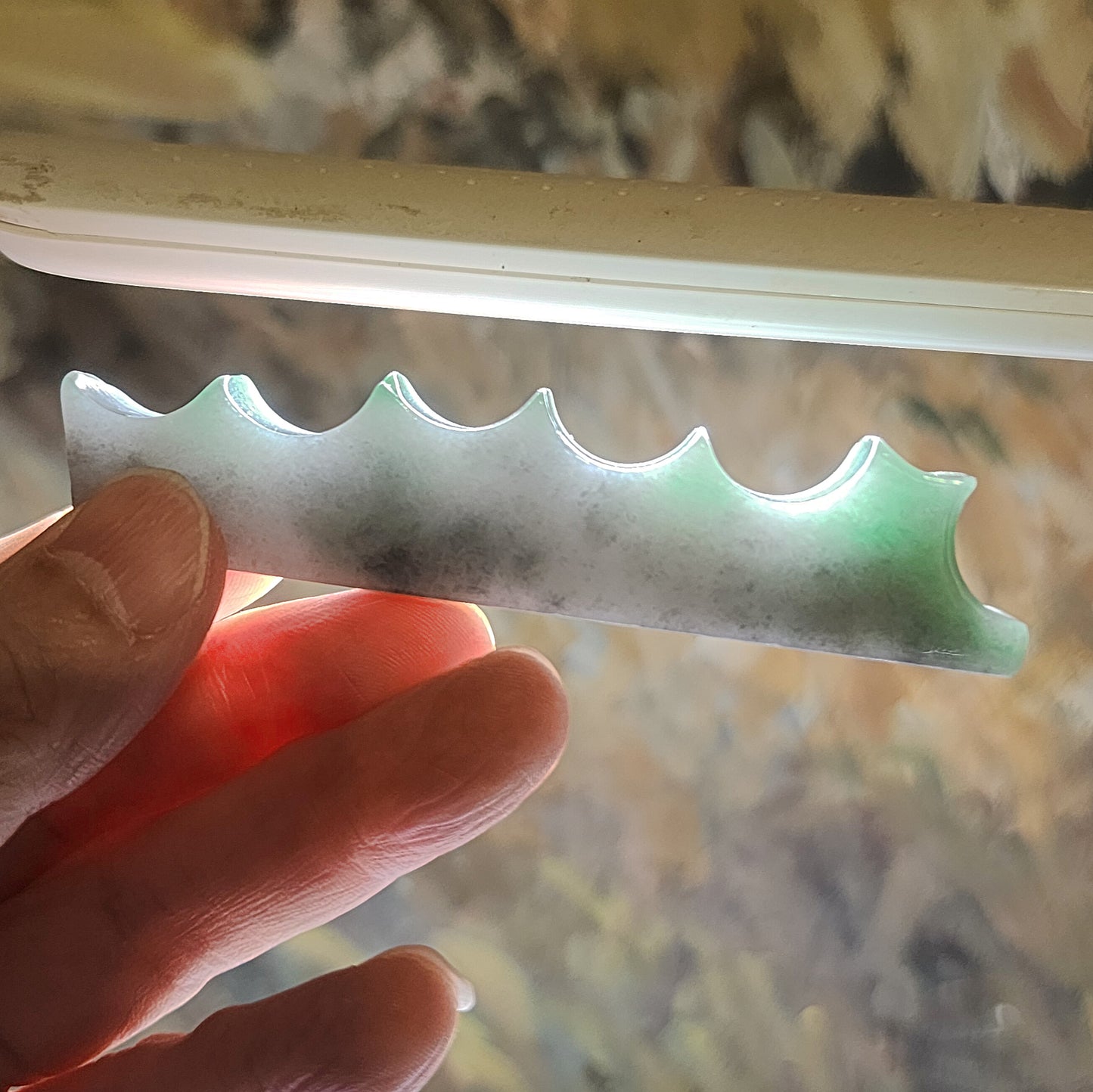 Type A Jadeite Burma Jade light green black fowl Calligraphy Brush Rest handheld (with certificate) 翡翠A货翠绿乌鸡毛笔架手把(带证书)