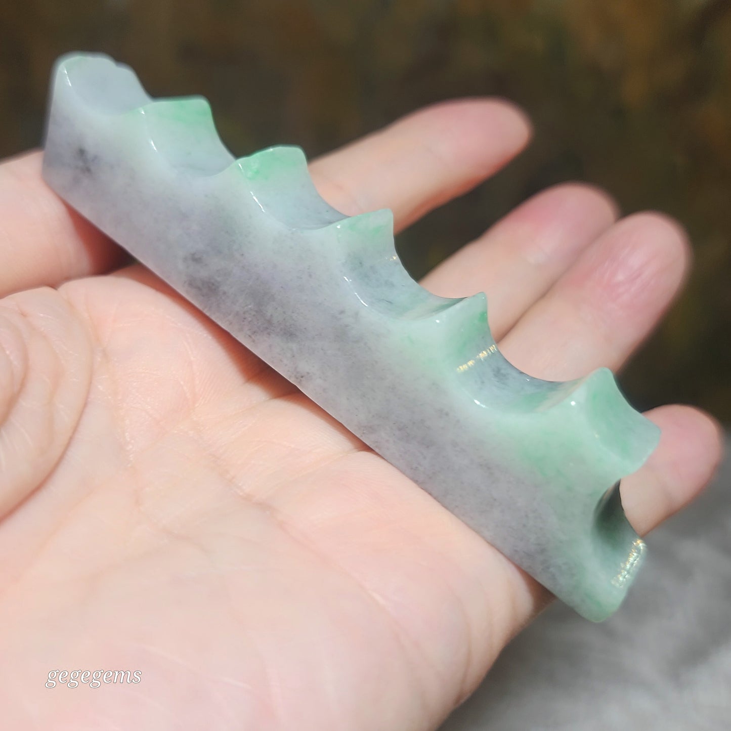 Type A Jadeite Burma Jade light green black fowl Calligraphy Brush Rest handheld (with certificate) 翡翠A货翠绿乌鸡毛笔架手把(带证书)
