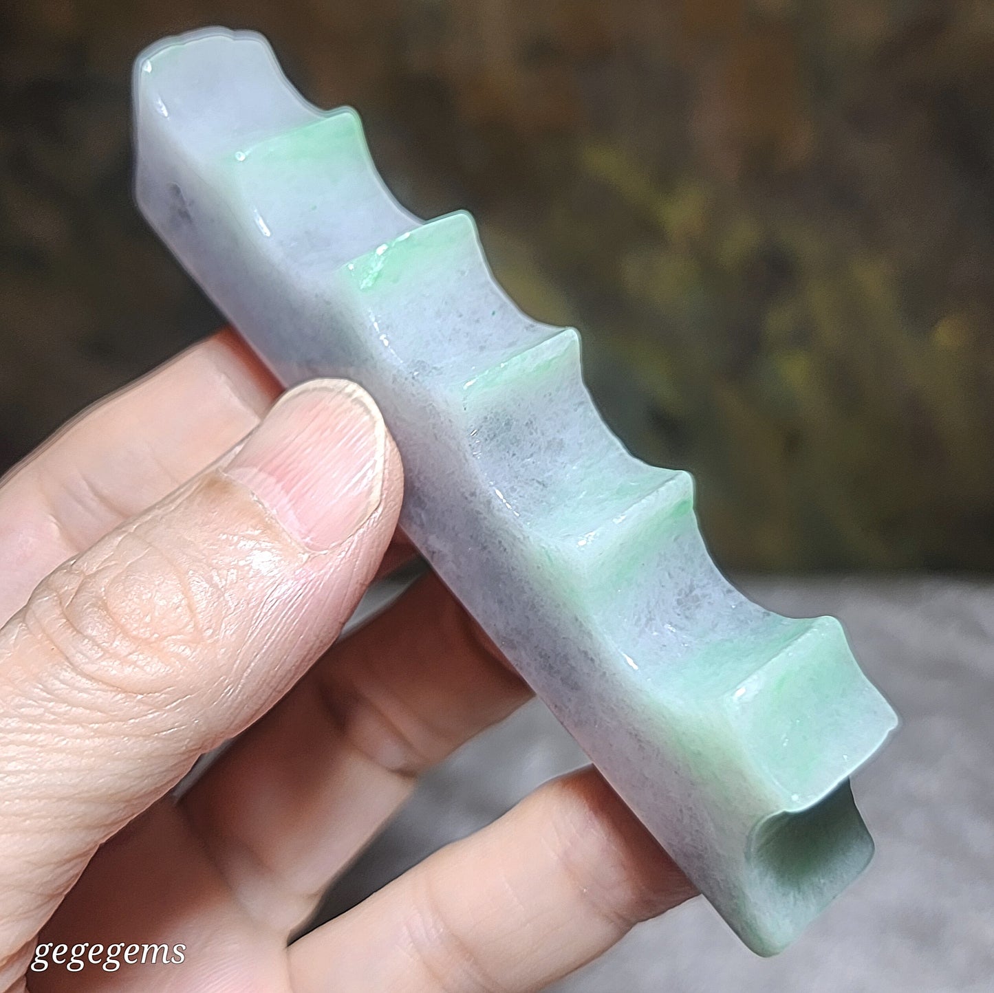 Type A Jadeite Burma Jade light green black fowl Calligraphy Brush Rest handheld (with certificate) 翡翠A货翠绿乌鸡毛笔架手把(带证书)