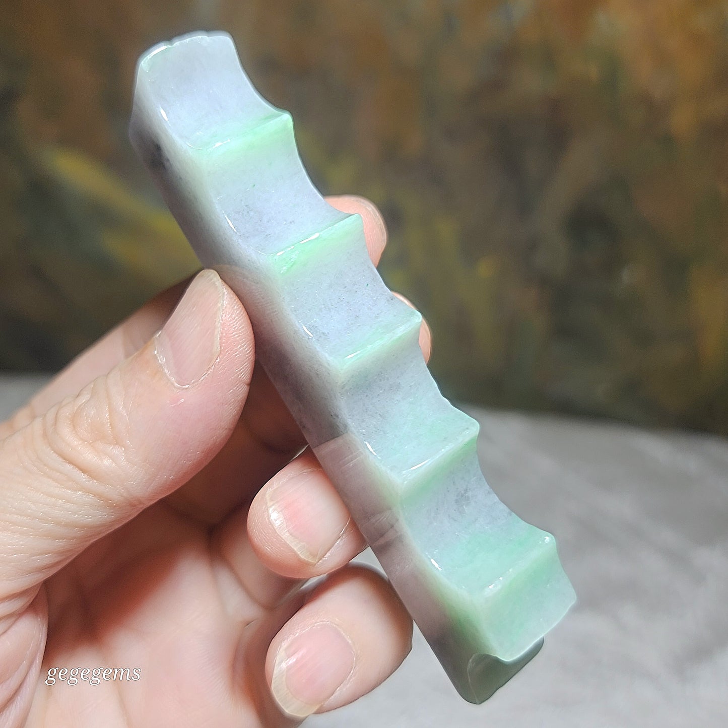 Type A Jadeite Burma Jade light green black fowl Calligraphy Brush Rest handheld (with certificate) 翡翠A货翠绿乌鸡毛笔架手把(带证书)
