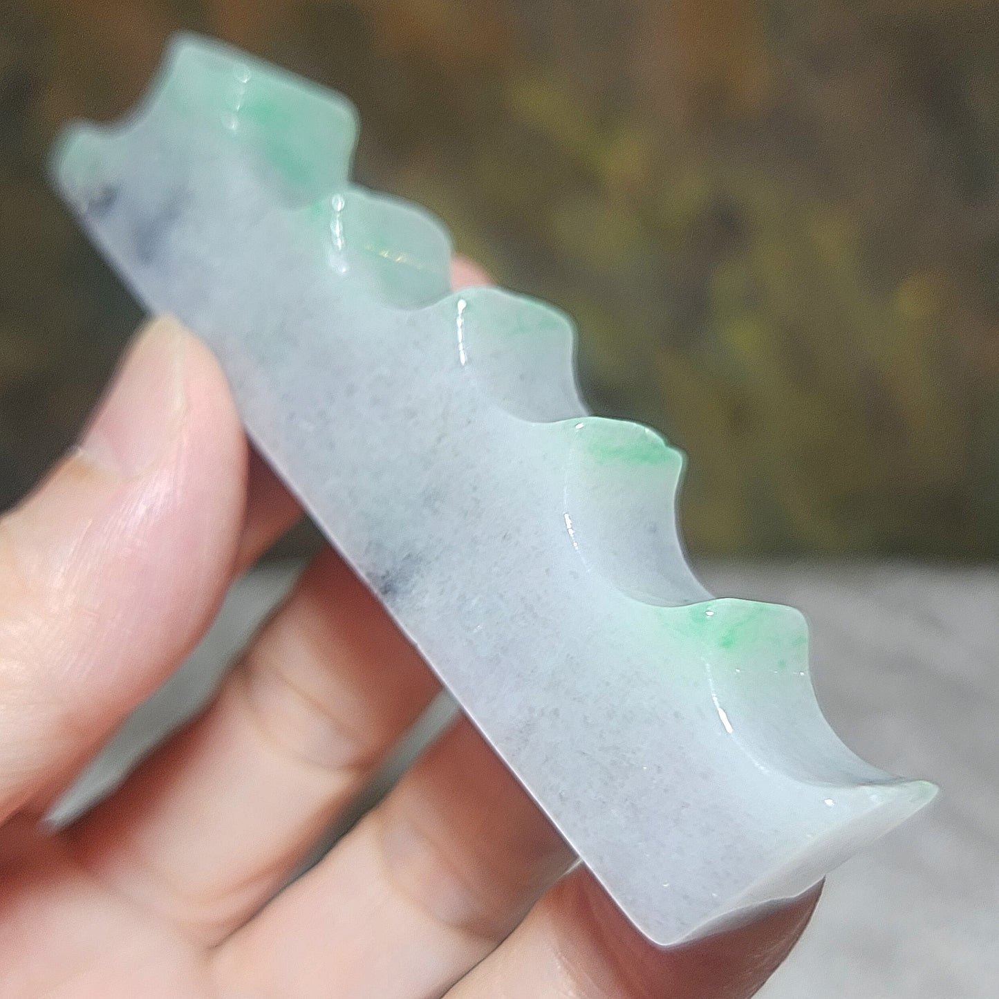 Type A Jadeite Burma Jade light green black fowl Calligraphy Brush Rest handheld (with certificate) 翡翠A货翠绿乌鸡毛笔架手把(带证书)