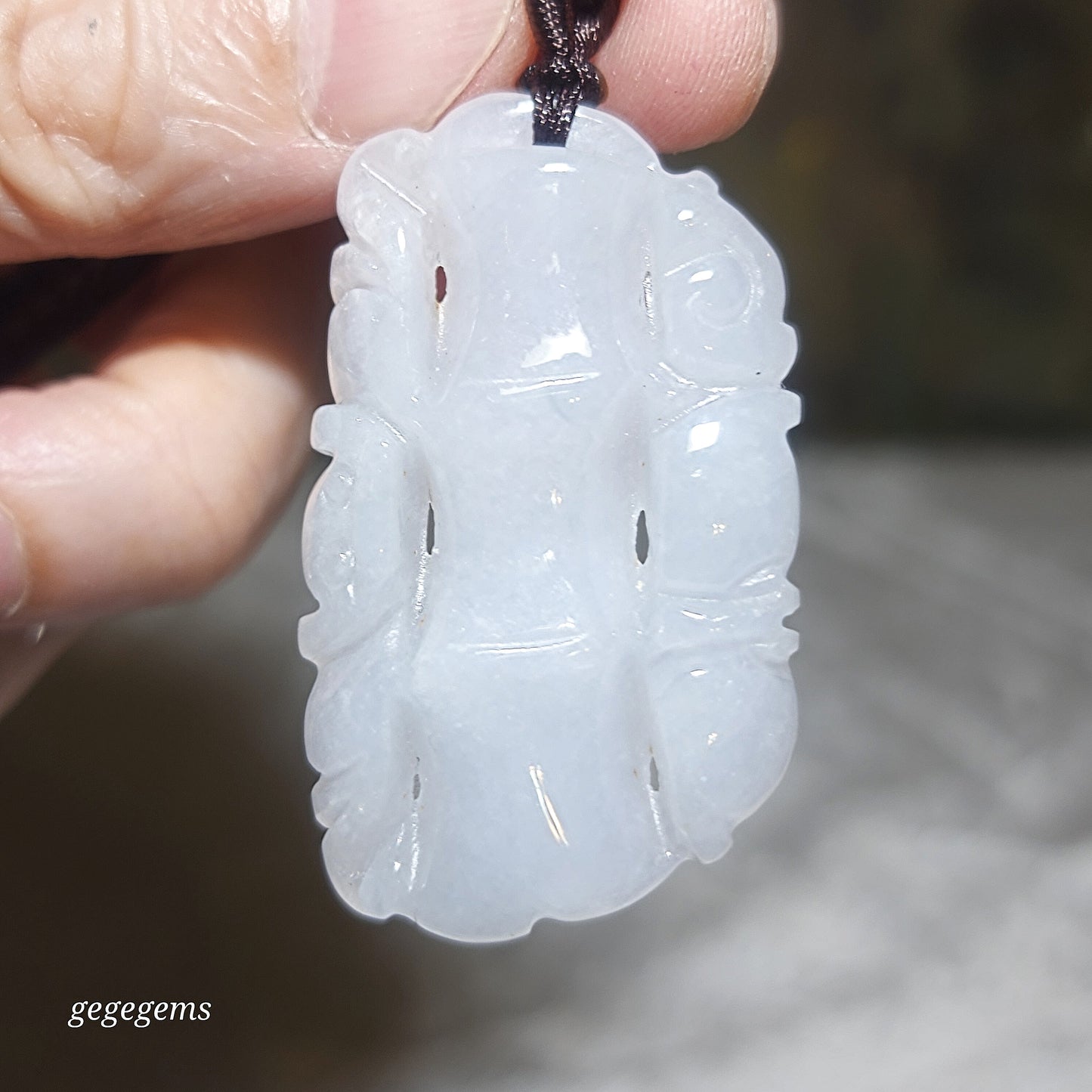 Burma Jade Type A Jadeite light lavender both sides carvings Bamboo & Bat pendant (with certificate) 翡翠淡紫双面雕刻祝福(竹、蝙蝠)吊坠(带证书) 竹报平安 节节高升
