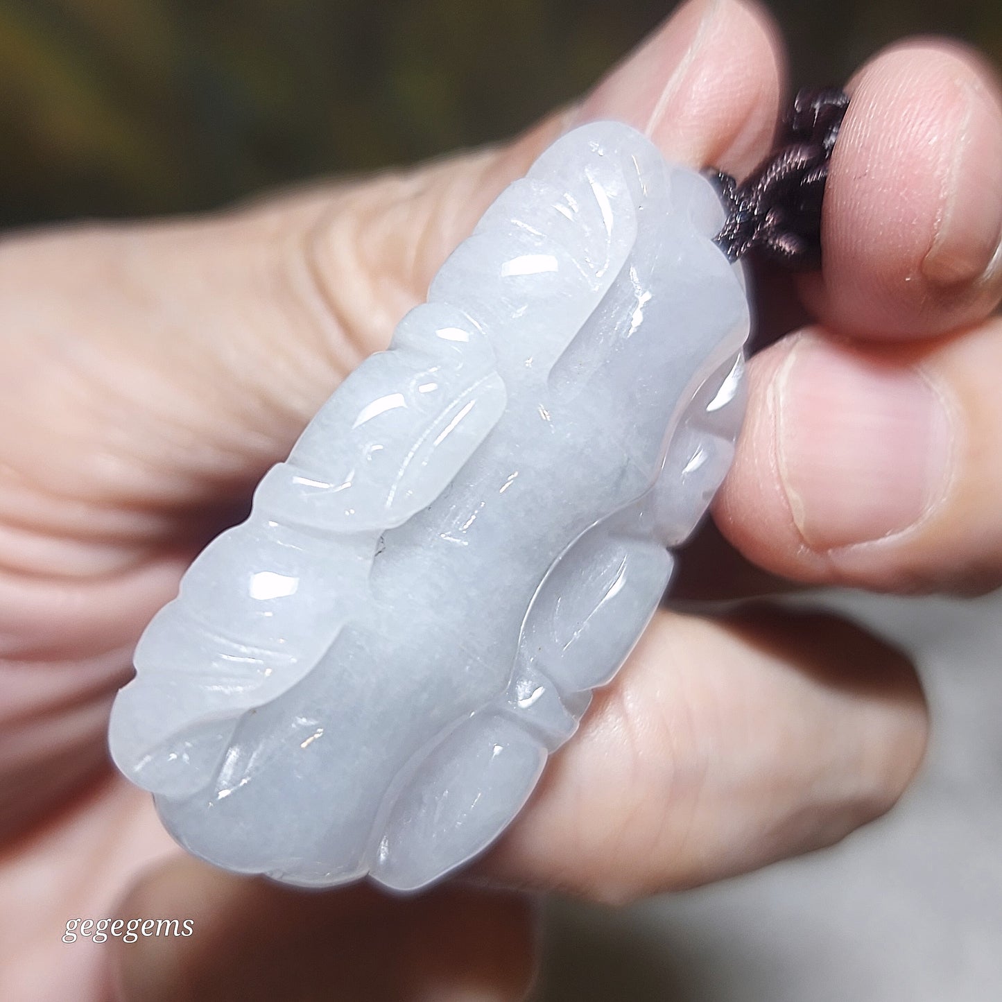 Burma Jade Type A Jadeite light lavender both sides carvings Bamboo & Bat pendant (with certificate) 翡翠淡紫双面雕刻祝福(竹、蝙蝠)吊坠(带证书) 竹报平安 节节高升