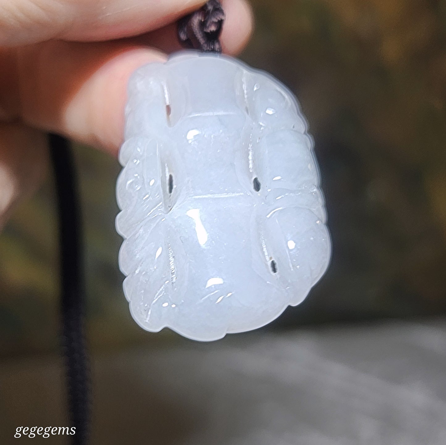 Burma Jade Type A Jadeite light lavender both sides carvings Bamboo & Bat pendant (with certificate) 翡翠淡紫双面雕刻祝福(竹、蝙蝠)吊坠(带证书) 竹报平安 节节高升