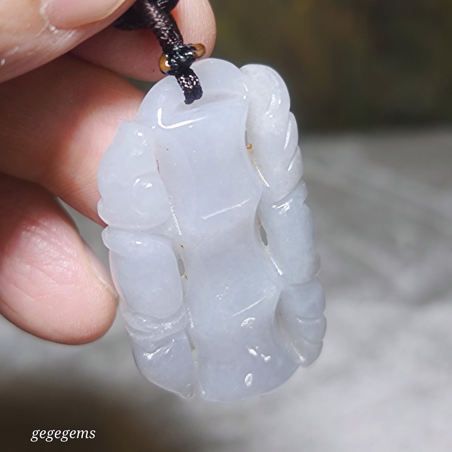 Burma Jade Type A Jadeite light lavender both sides carvings Bamboo & Bat pendant (with certificate) 翡翠淡紫双面雕刻祝福(竹、蝙蝠)吊坠(带证书) 竹报平安 节节高升