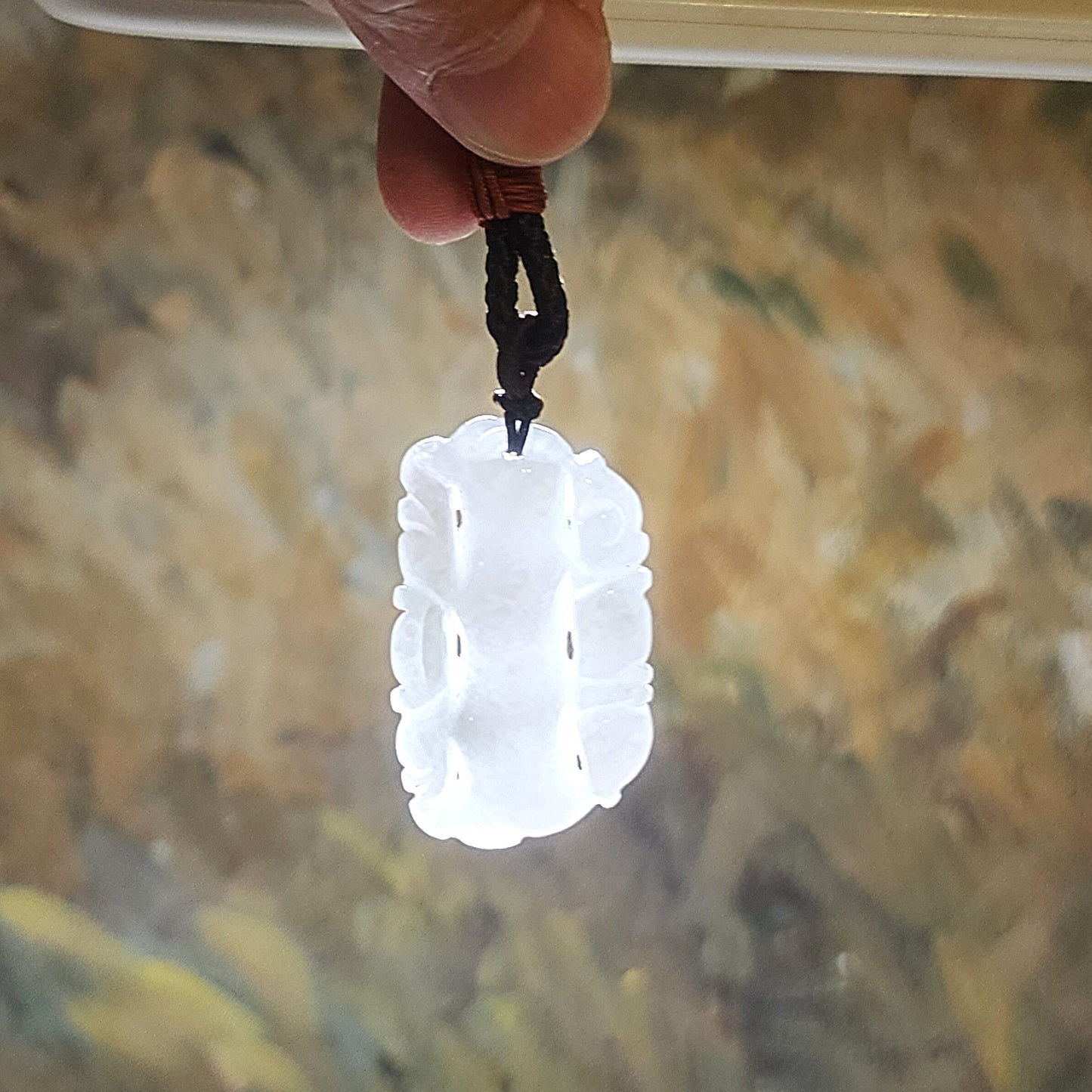 Burma Jade Type A Jadeite light lavender both sides carvings Bamboo & Bat pendant (with certificate) 翡翠淡紫双面雕刻祝福(竹、蝙蝠)吊坠(带证书) 竹报平安 节节高升