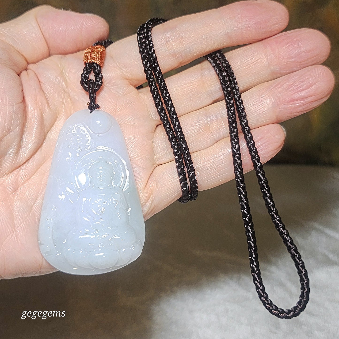 Burma Jade Type A Jadeite Buddha (Mahavairocana) Landscape pendant (with certificate) 翡翠淡紫绿调大日如来山水吊坠(带证书)
