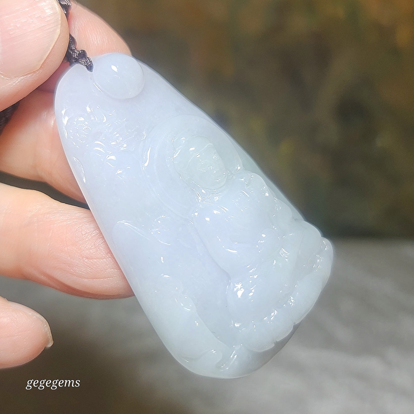 Burma Jade Type A Jadeite Buddha (Mahavairocana) Landscape pendant (with certificate) 翡翠淡紫绿调大日如来山水吊坠(带证书)