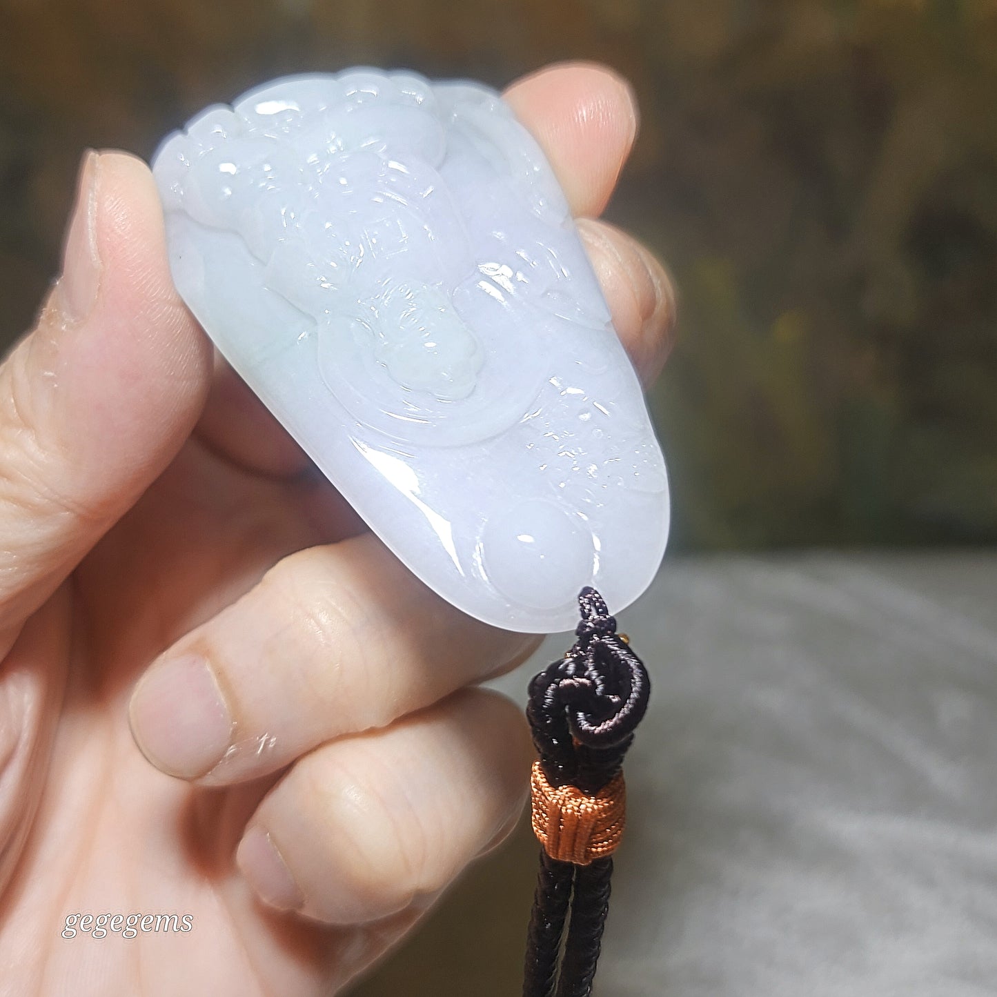 Burma Jade Type A Jadeite Buddha (Mahavairocana) Landscape pendant (with certificate) 翡翠淡紫绿调大日如来山水吊坠(带证书)