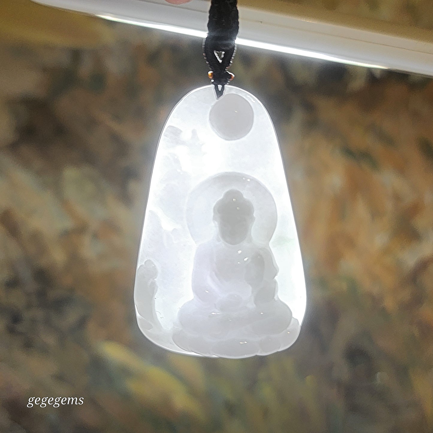 Burma Jade Type A Jadeite Buddha (Mahavairocana) Landscape pendant (with certificate) 翡翠淡紫绿调大日如来山水吊坠(带证书)