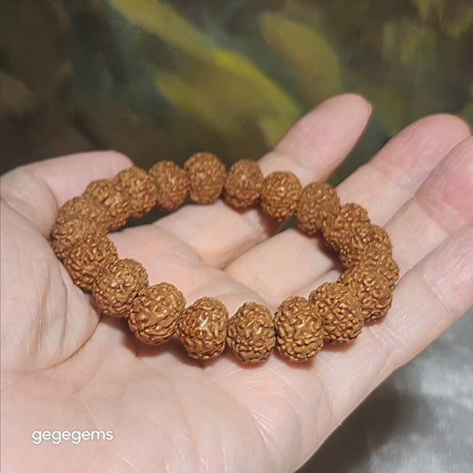12mm+ premium natural "Panlong" (Coiling Dragon) high density red skin 7 Mukhi (faces) small species Rudraksha bracelet 优质七瓣盘龙红皮铁籽小金刚菩提子手链
