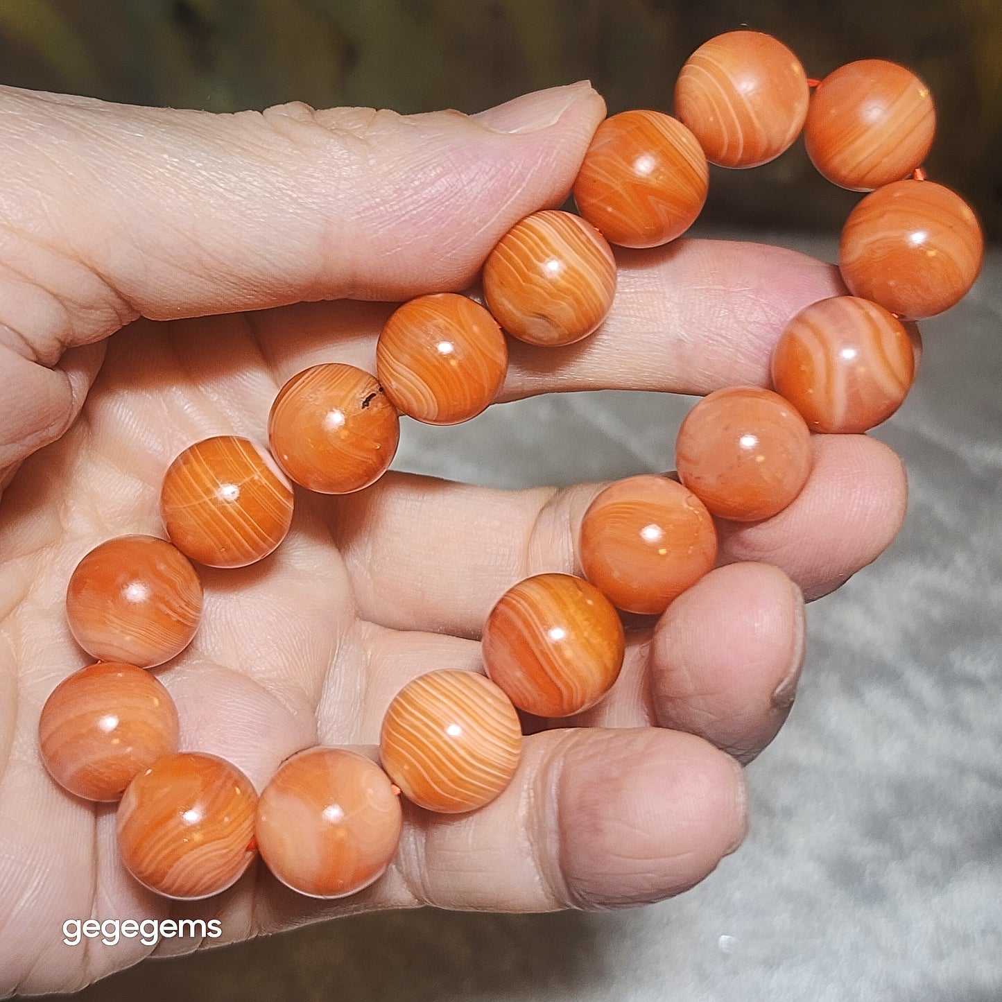 13mm Premium Baoshan Nan Hong "salmon red" bracelet 优质保山南红"三文鱼红"手链