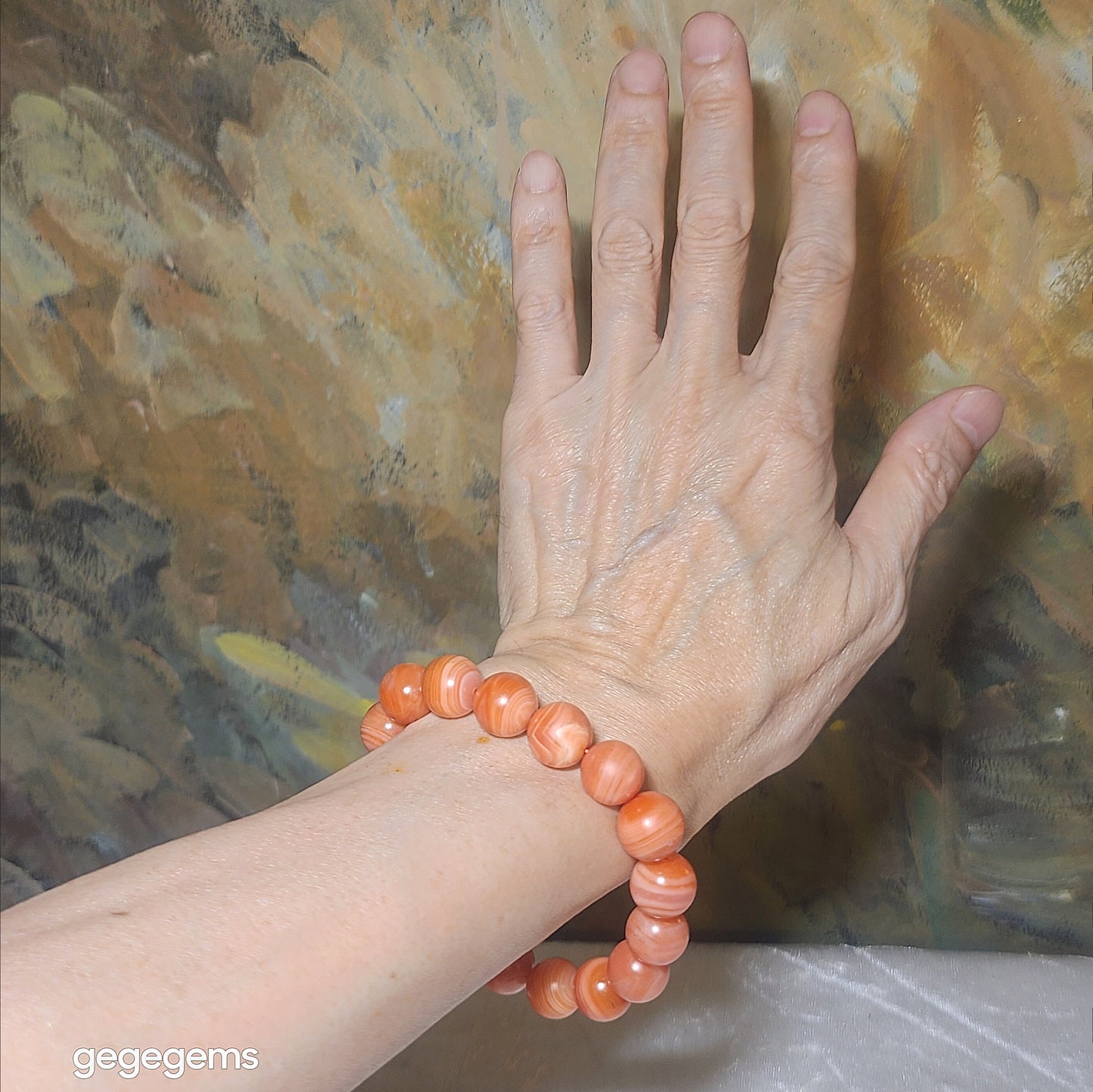 13mm Premium Baoshan Nan Hong "salmon red" bracelet 优质保山南红"三文鱼红"手链