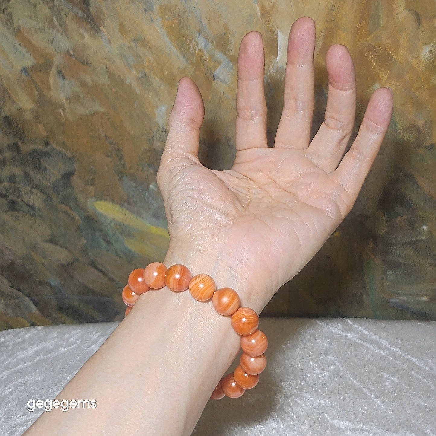 13mm Premium Baoshan Nan Hong "salmon red" bracelet 优质保山南红"三文鱼红"手链