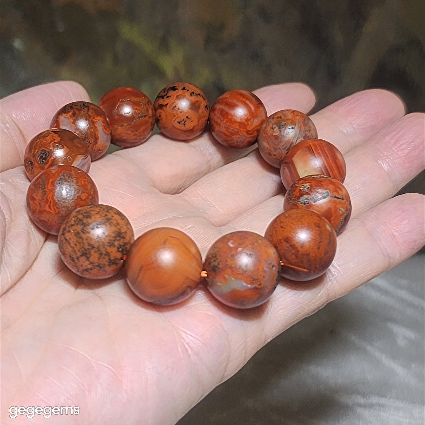 Premium 16mm+ Waxi Nan Hong patinaed bracelet 优质瓦西南红树化包漿手链
