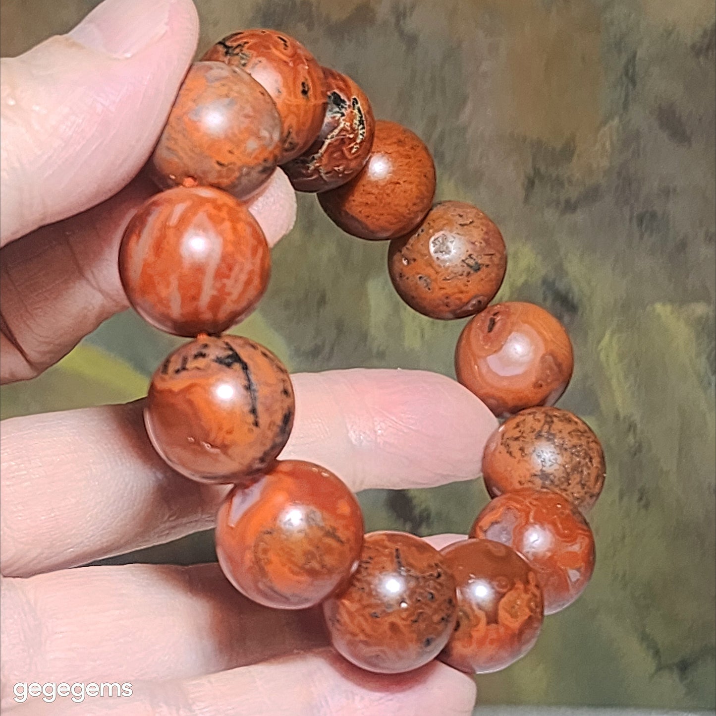 Premium 16mm+ Waxi Nan Hong patinaed bracelet 优质瓦西南红树化包漿手链