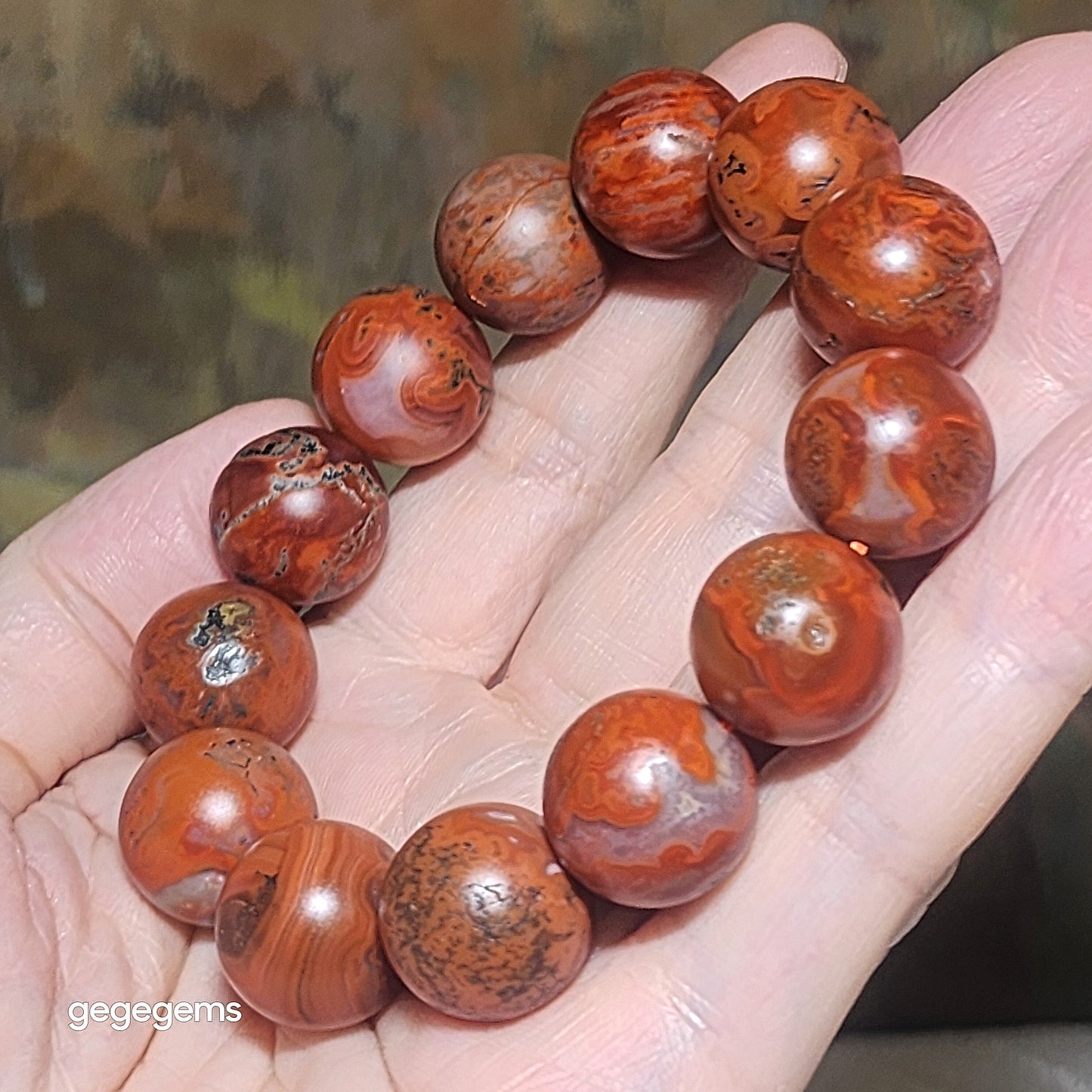 Premium 16mm+ Waxi Nan Hong patinaed bracelet 优质瓦西南红树化包漿手链