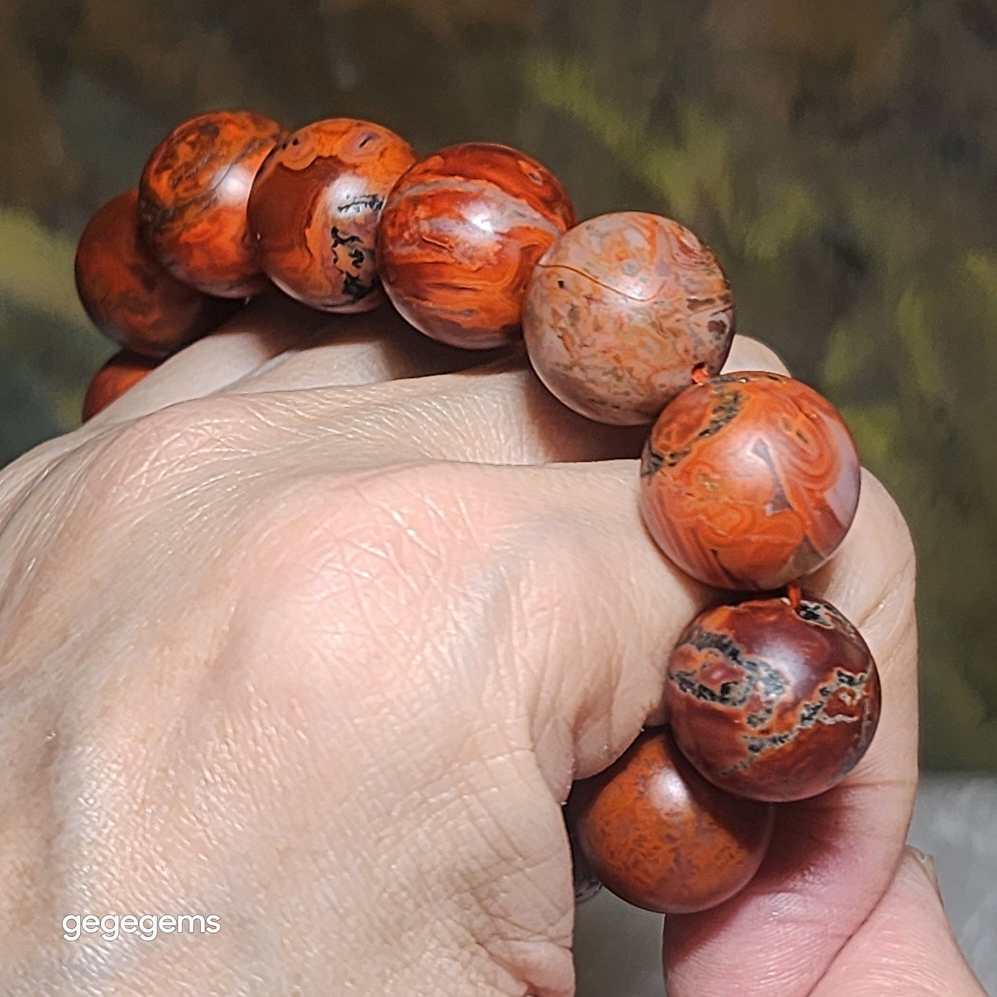 Premium 16mm+ Waxi Nan Hong patinaed bracelet 优质瓦西南红树化包漿手链