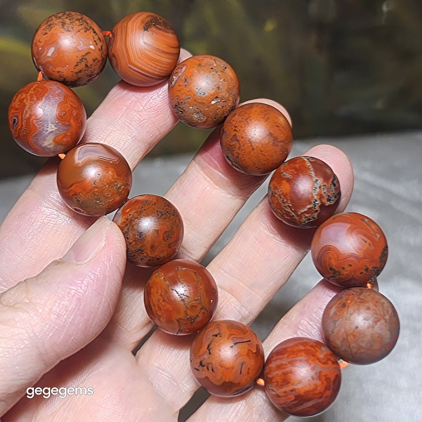 Premium 16mm+ Waxi Nan Hong patinaed bracelet 优质瓦西南红树化包漿手链
